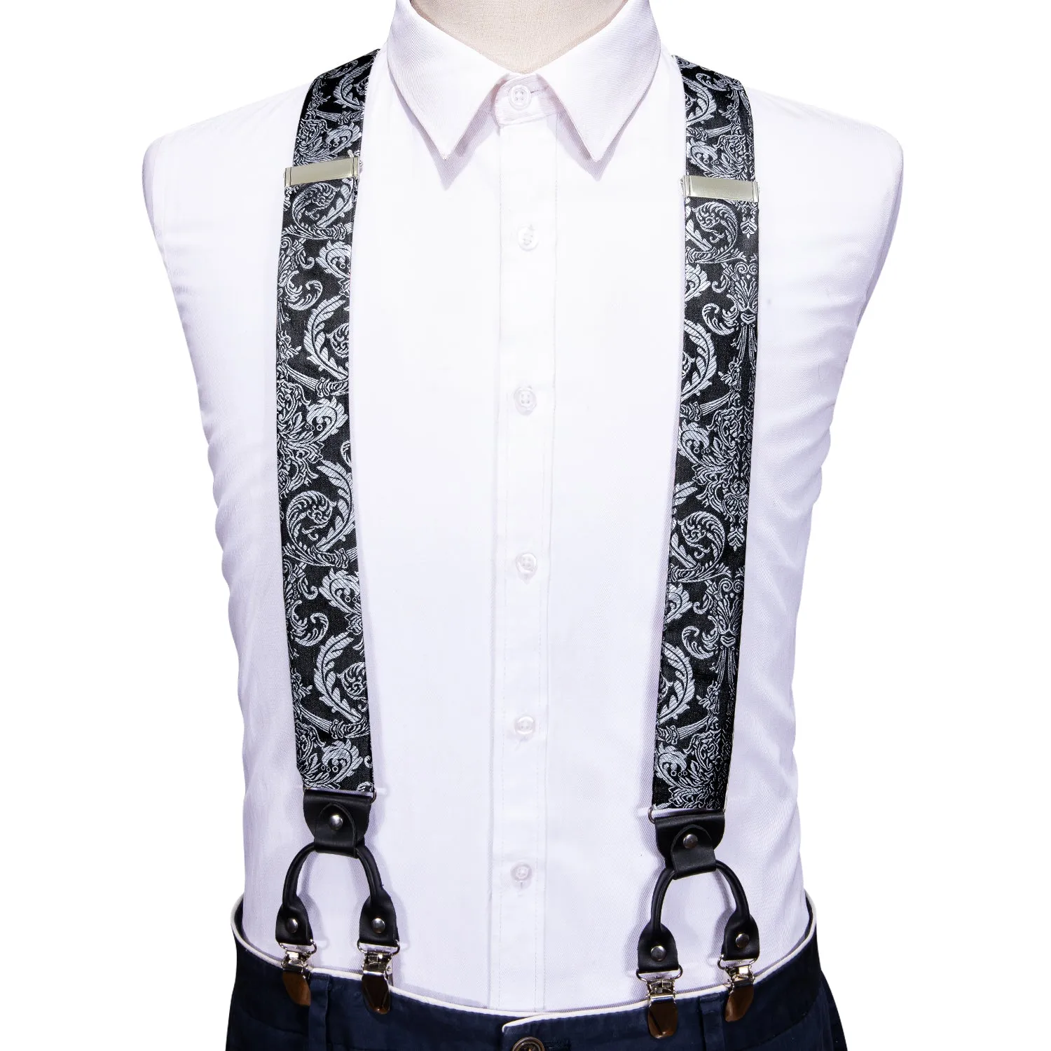 Black White Paisley Y Back Brace Clip-on Men's Suspender with Bow Tie Set sold by Ties2You product image thumbnail 4