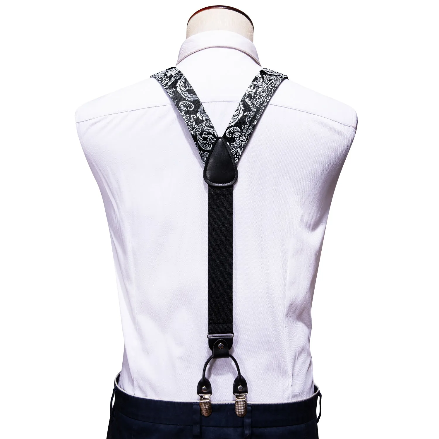 Black White Paisley Y Back Brace Clip-on Men's Suspender with Bow Tie Set sold by Ties2You product image thumbnail 5