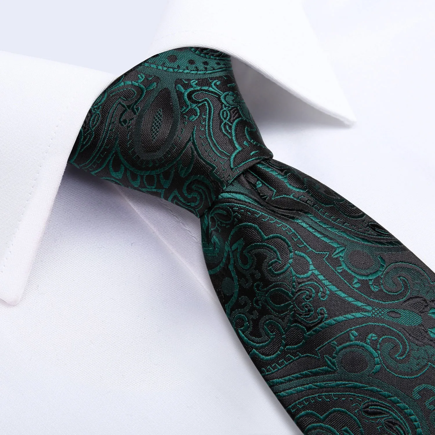 Dark Green Paisley Men's Necktie Pocket Square Cufflinks Set 8cm sold by Ties2You product image thumbnail 4