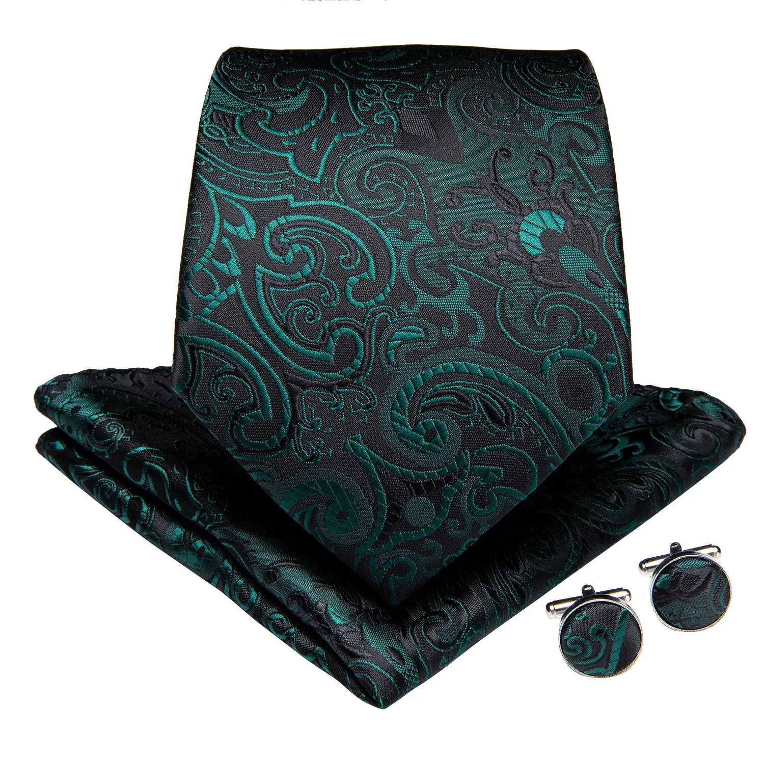 Dark Green Paisley Men's Necktie Pocket Square Cufflinks Set 8cm sold by Ties2You product image thumbnail 2