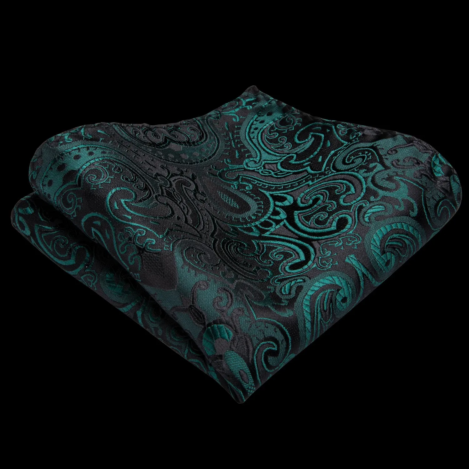 Dark Green Paisley Men's Necktie Pocket Square Cufflinks Set 8cm sold by Ties2You product image thumbnail 5