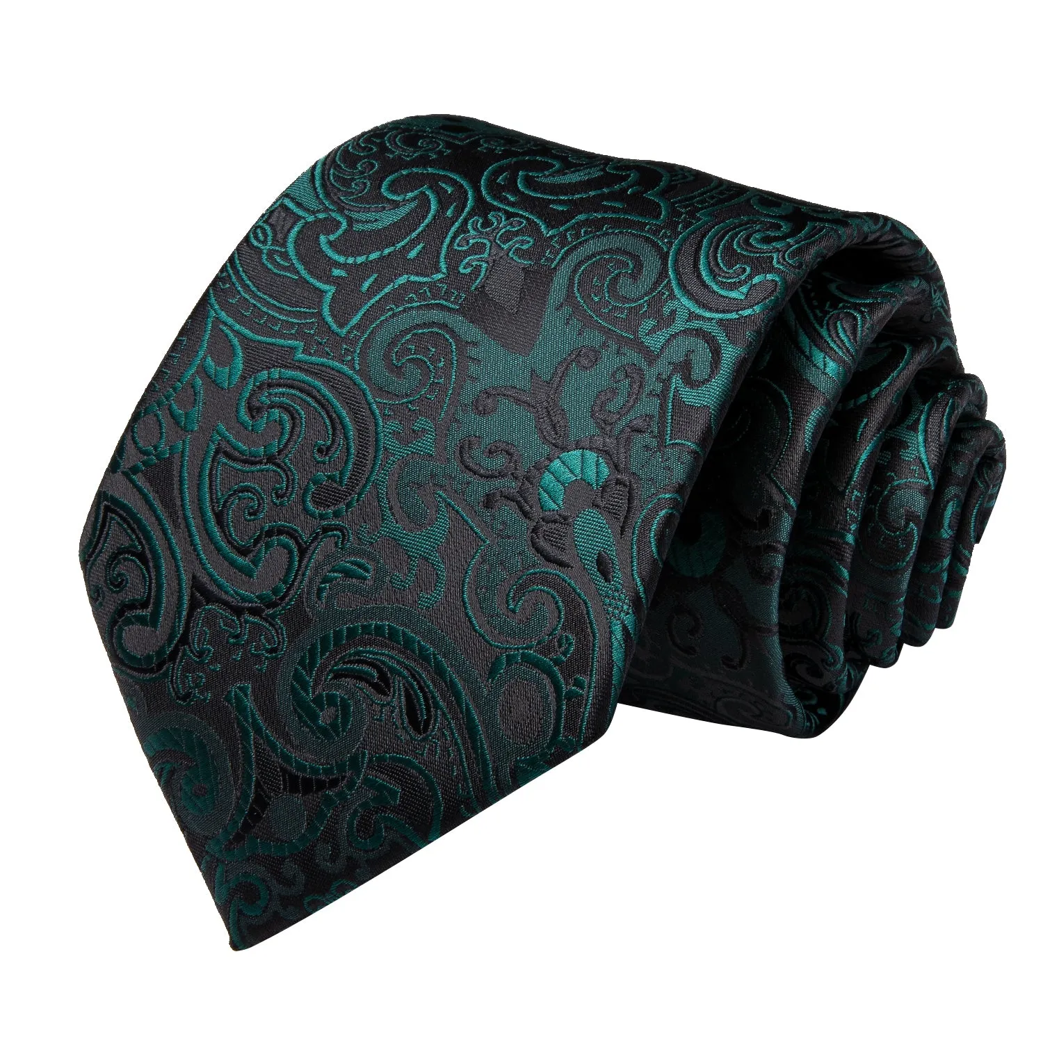 Dark Green Paisley Men's Necktie Pocket Square Cufflinks Set 8cm sold by Ties2You product image thumbnail 3