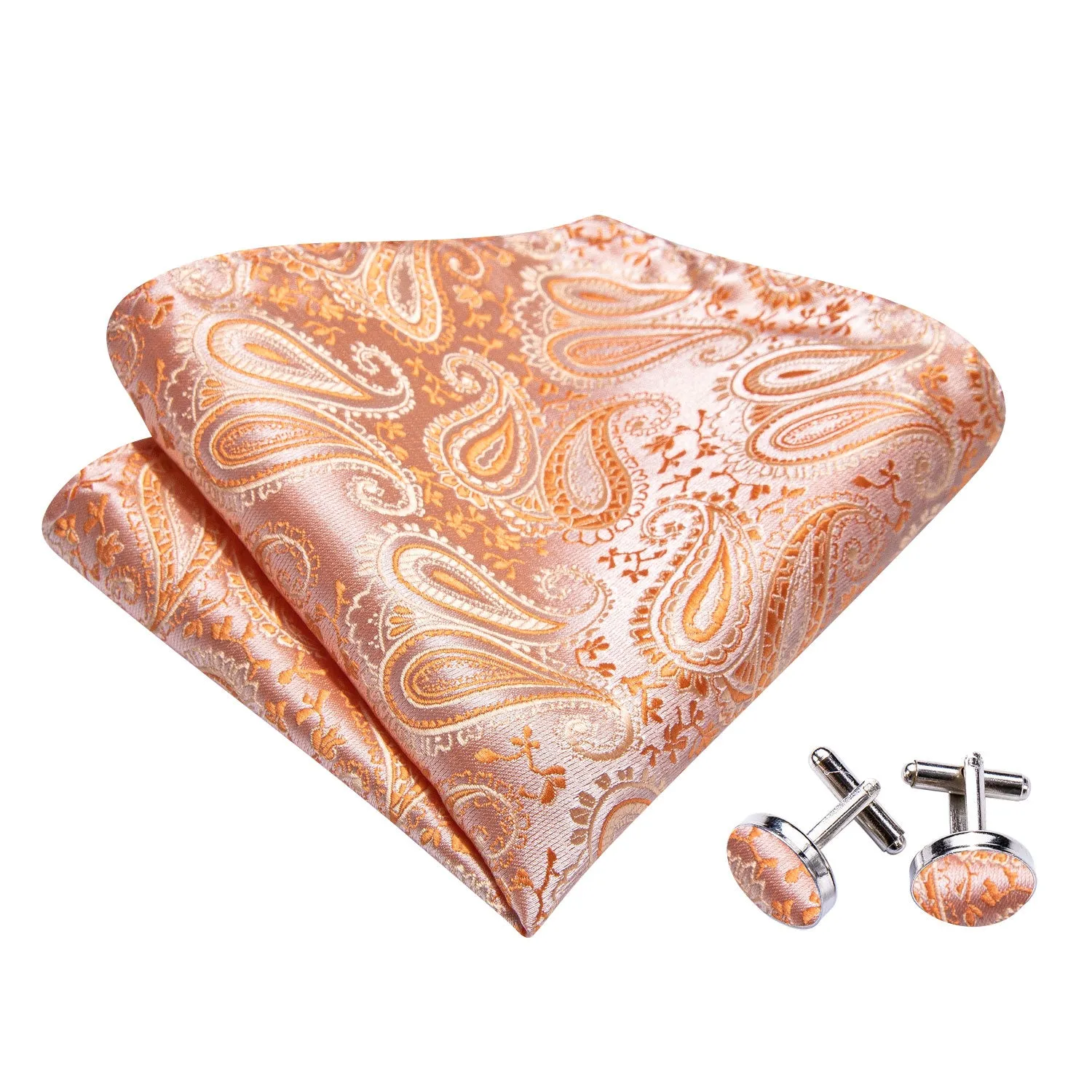 Light Orange Paisley Self-tied Silk Bow Tie Pocket Square Cufflinks Set sold by Ties2You product image thumbnail 4