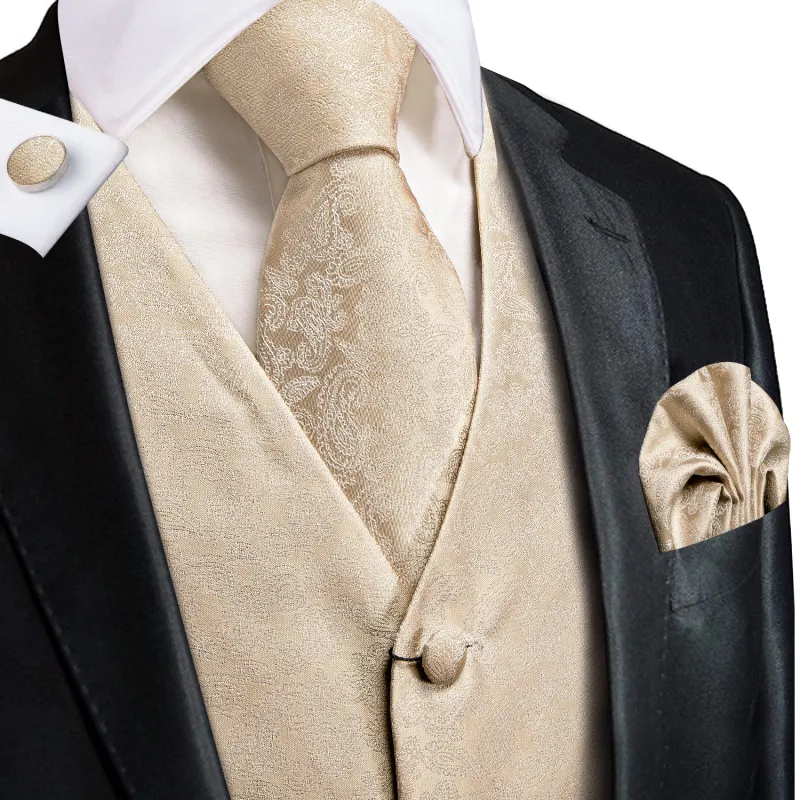 Ties2you Mens Champagne Suit Vest Floral Wedding Formal Waistcoat Tie Hanky Cufflinks Set sold by Ties2You