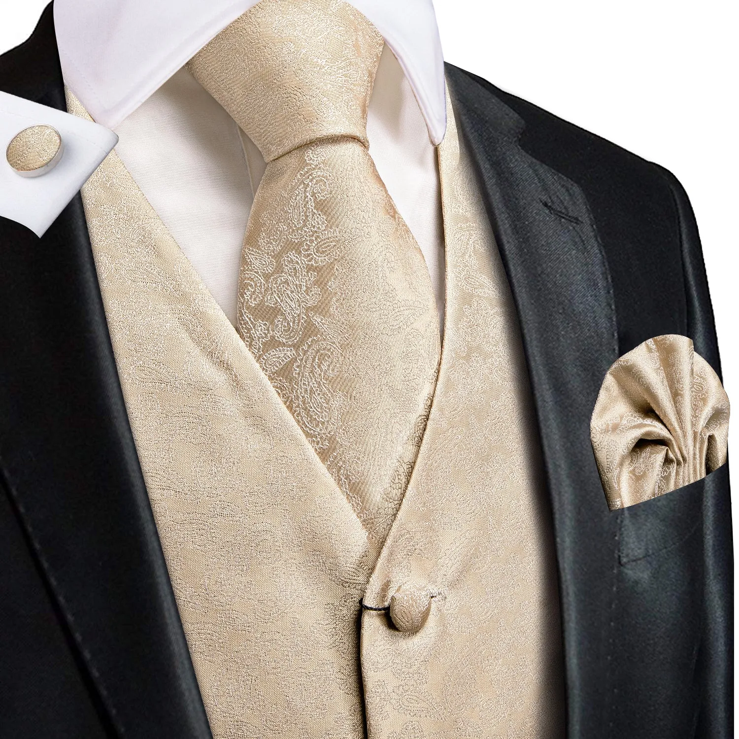 Ties2you Mens Champagne Suit Vest Floral Wedding Formal Waistcoat Tie Hanky Cufflinks Set sold by Ties2You