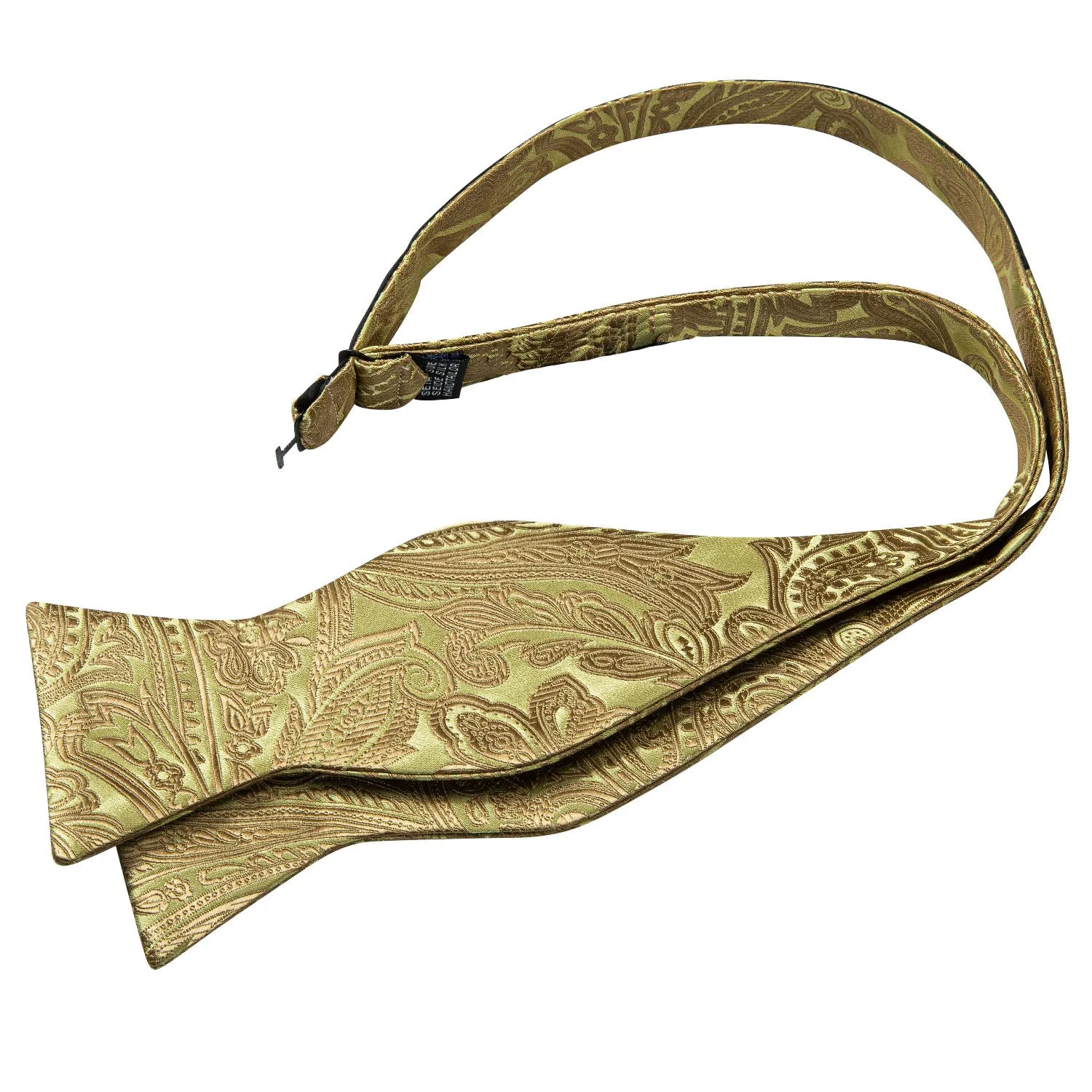 Golden Yellow Paisley Self-tied Silk Bow Tie Pocket Square Cufflinks Set sold by Ties2You product image thumbnail 4