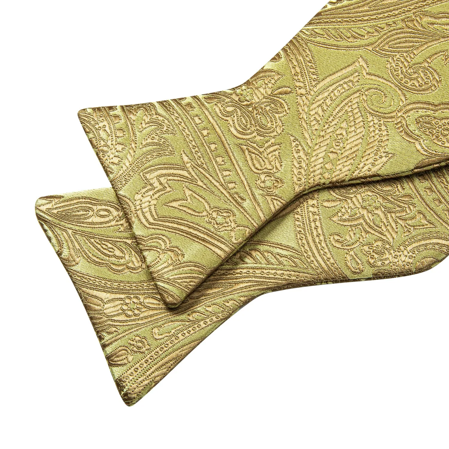Golden Yellow Paisley Self-tied Silk Bow Tie Pocket Square Cufflinks Set sold by Ties2You product image thumbnail 5