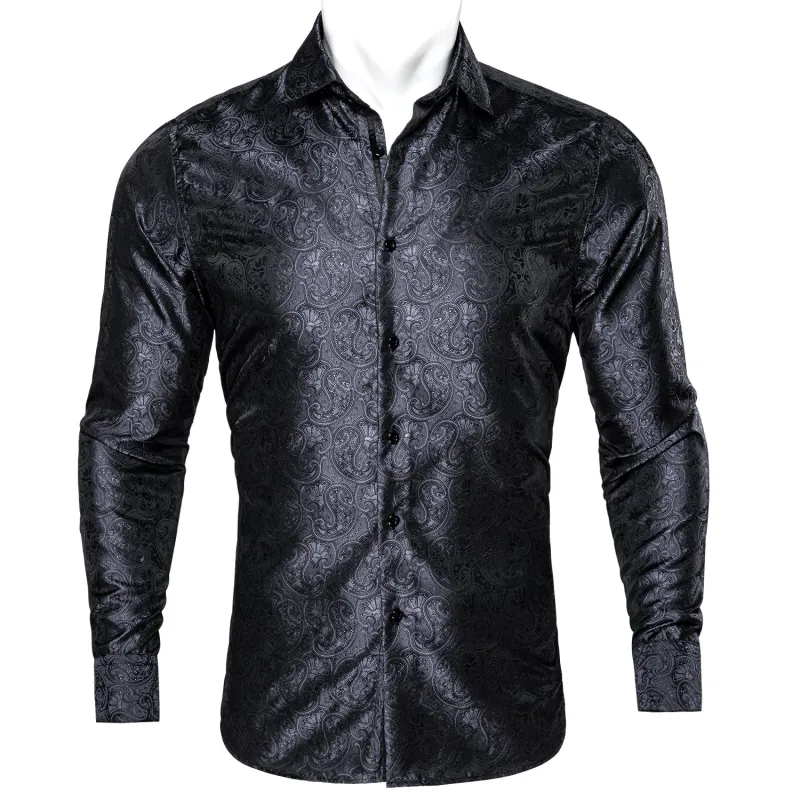 Ties2you Black Casual Shirt for Men Slim Fit Paisley Long Sleeve Button Down Shirt sold by Ties2You