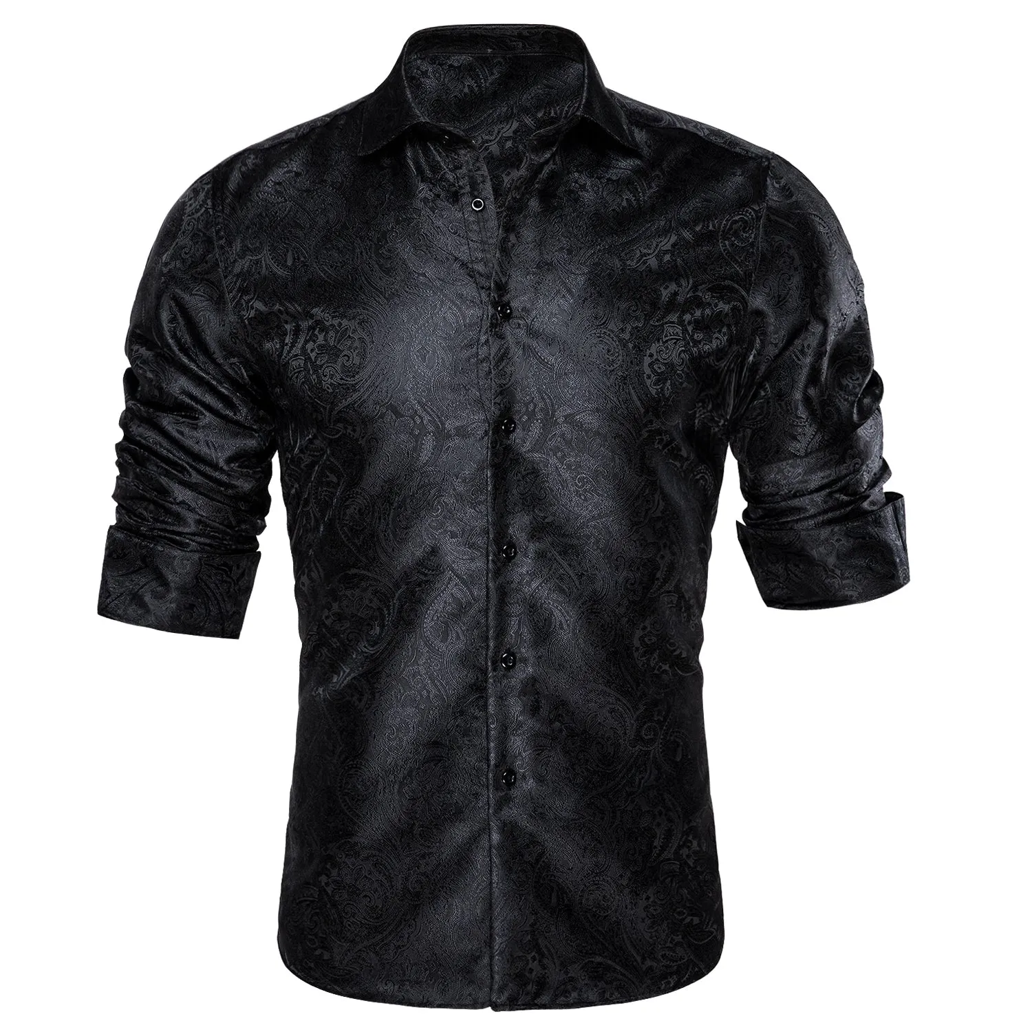 Ties2you Button Down Shirt Black Paisley Silk Men's Long Sleeve Shirt sold by Ties2You product image thumbnail 2