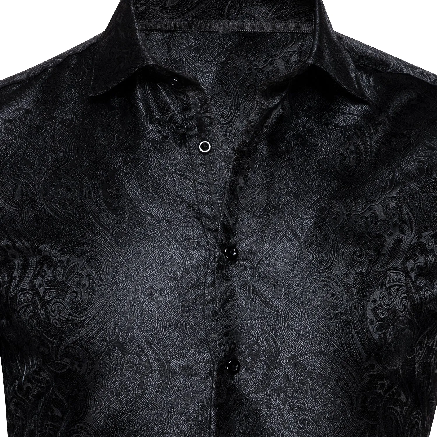 Ties2you Button Down Shirt Black Paisley Silk Men's Long Sleeve Shirt sold by Ties2You product image thumbnail 5