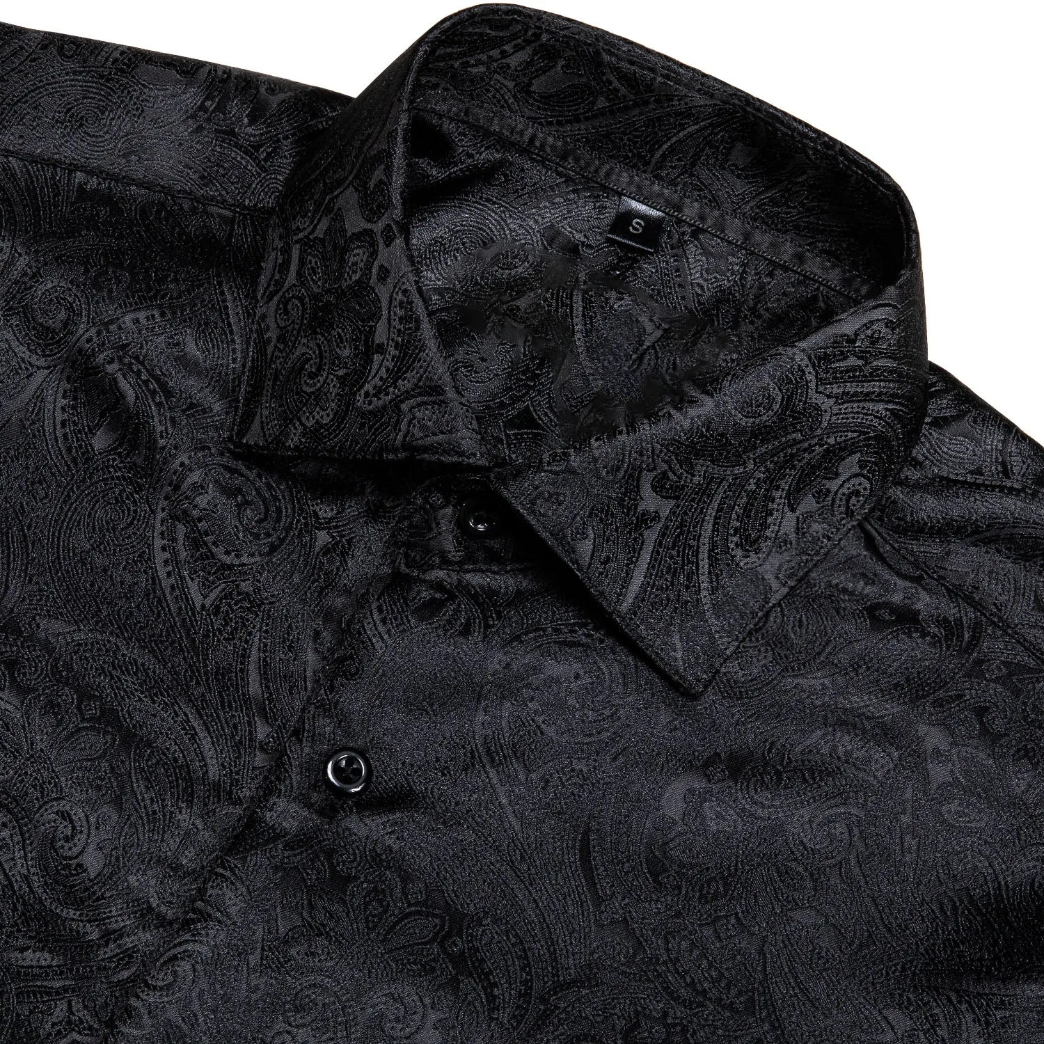 Ties2you Button Down Shirt Black Paisley Silk Men's Long Sleeve Shirt sold by Ties2You product image thumbnail 3