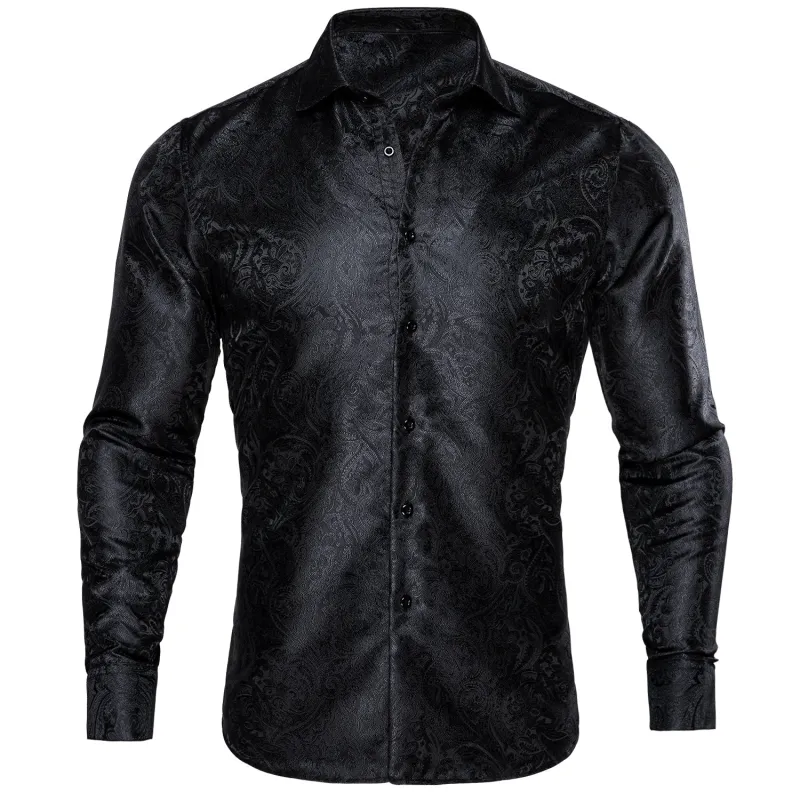 Ties2you Button Down Shirt Black Paisley Silk Men's Long Sleeve Shirt sold by Ties2You