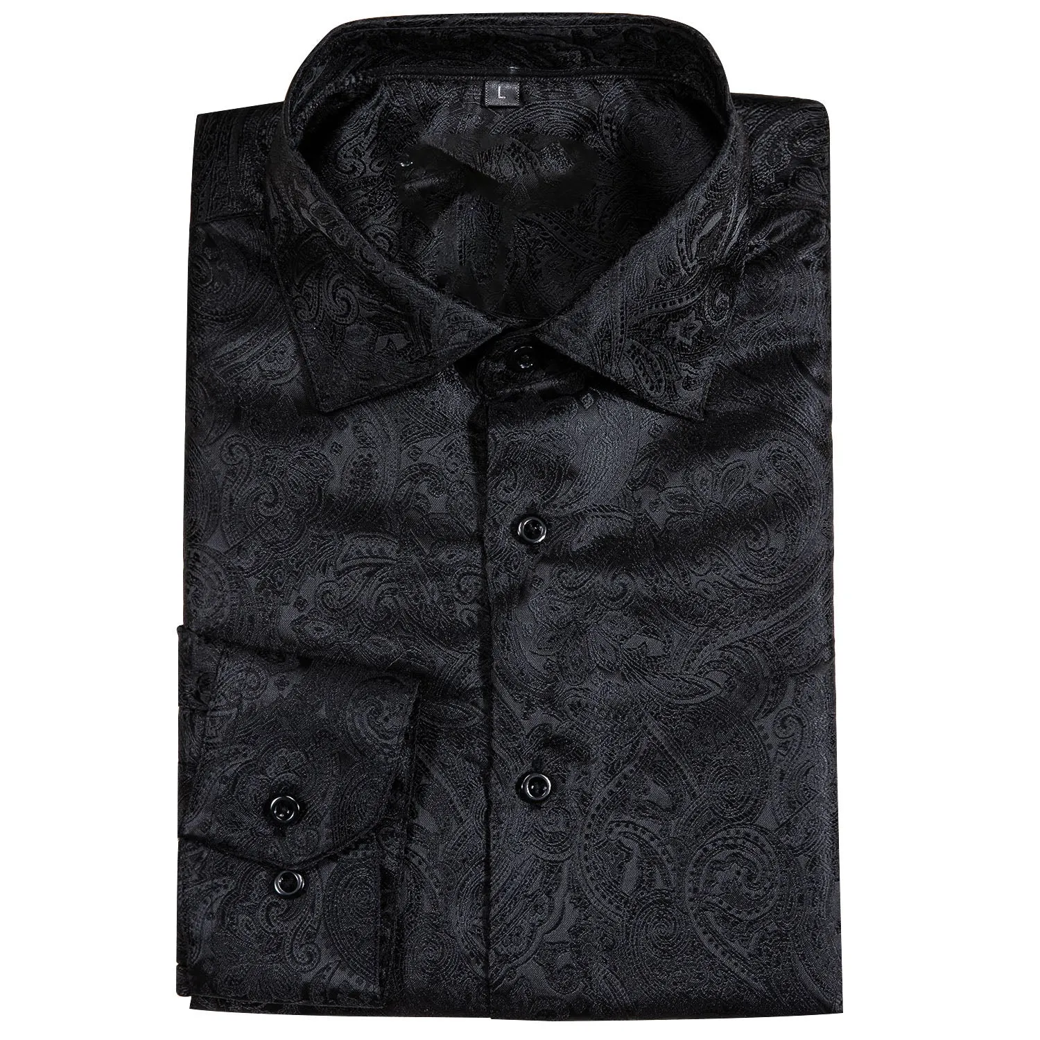 Ties2you Button Down Shirt Black Paisley Silk Men's Long Sleeve Shirt sold by Ties2You product image thumbnail 4