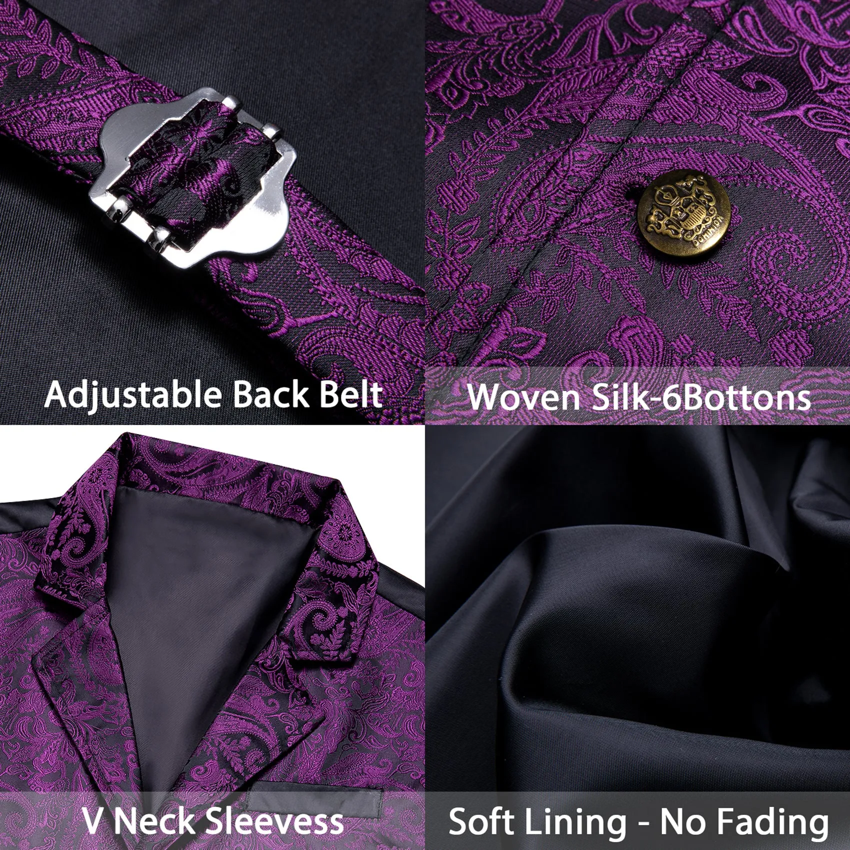 Ties2you Mens Victorian Suit Vest Purple Paisley Formal Waistcoat Tie Hanky Cufflinks Set sold by Ties2You product image thumbnail 5