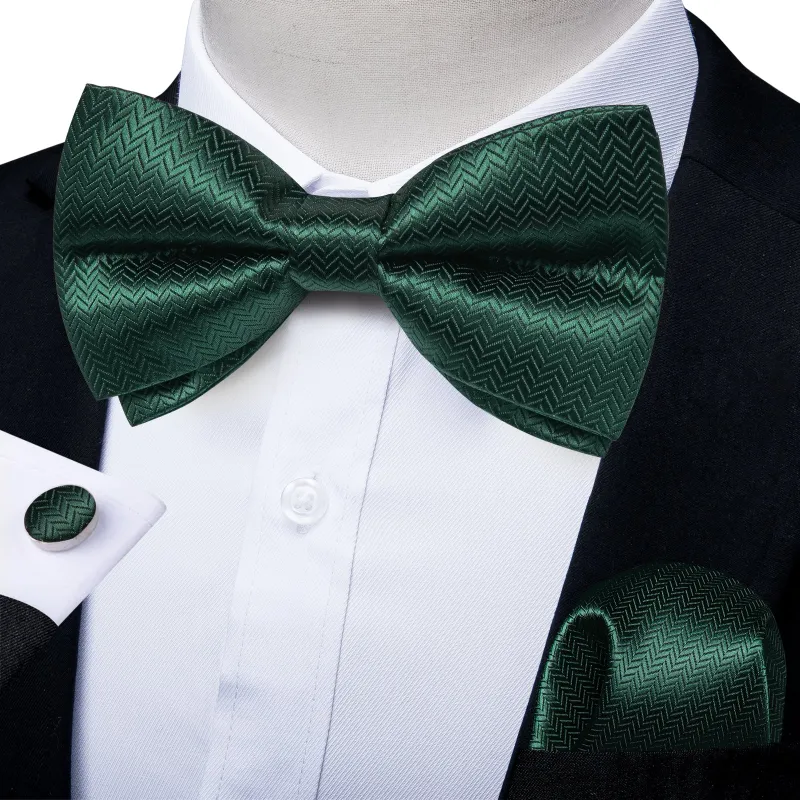 Fashion Green Striped Men's Pre-tied Bowtie Pocket Square Cufflinks Set sold by Ties2You