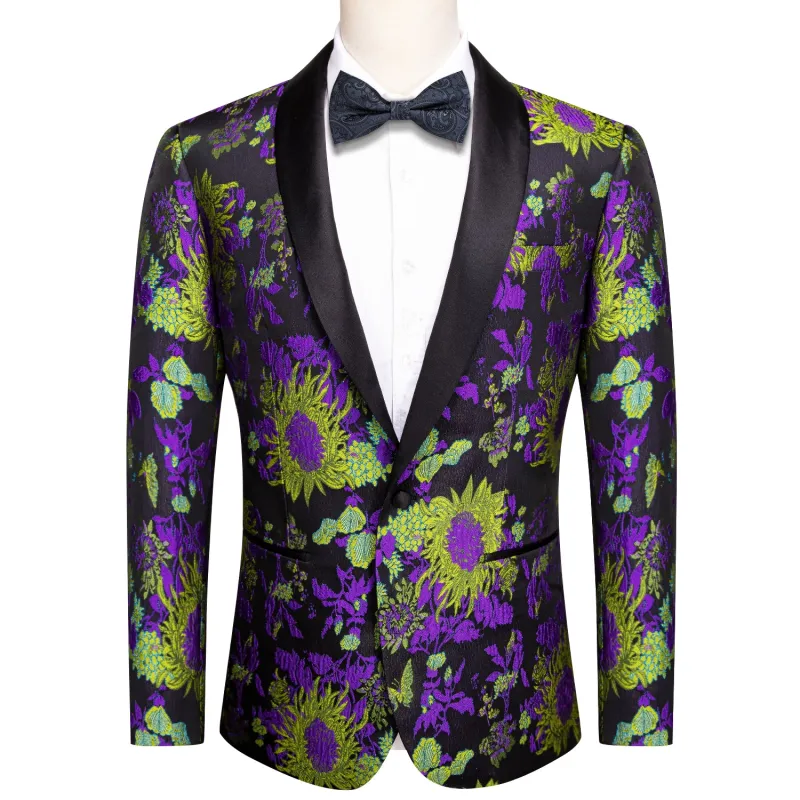 Ties2you Men's Suit Black Green Purple Floral Novelty Suit Fashion sold by Ties2You