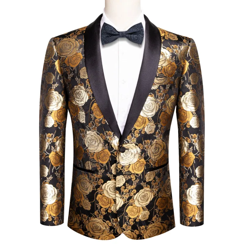 Fashion Black Golden Rose Floral Novelty Men's Suit sold by Ties2You