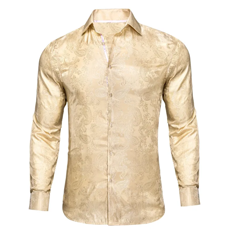 Khaki Paisley Silk Men's Long Sleeve Shirt sold by Ties2You