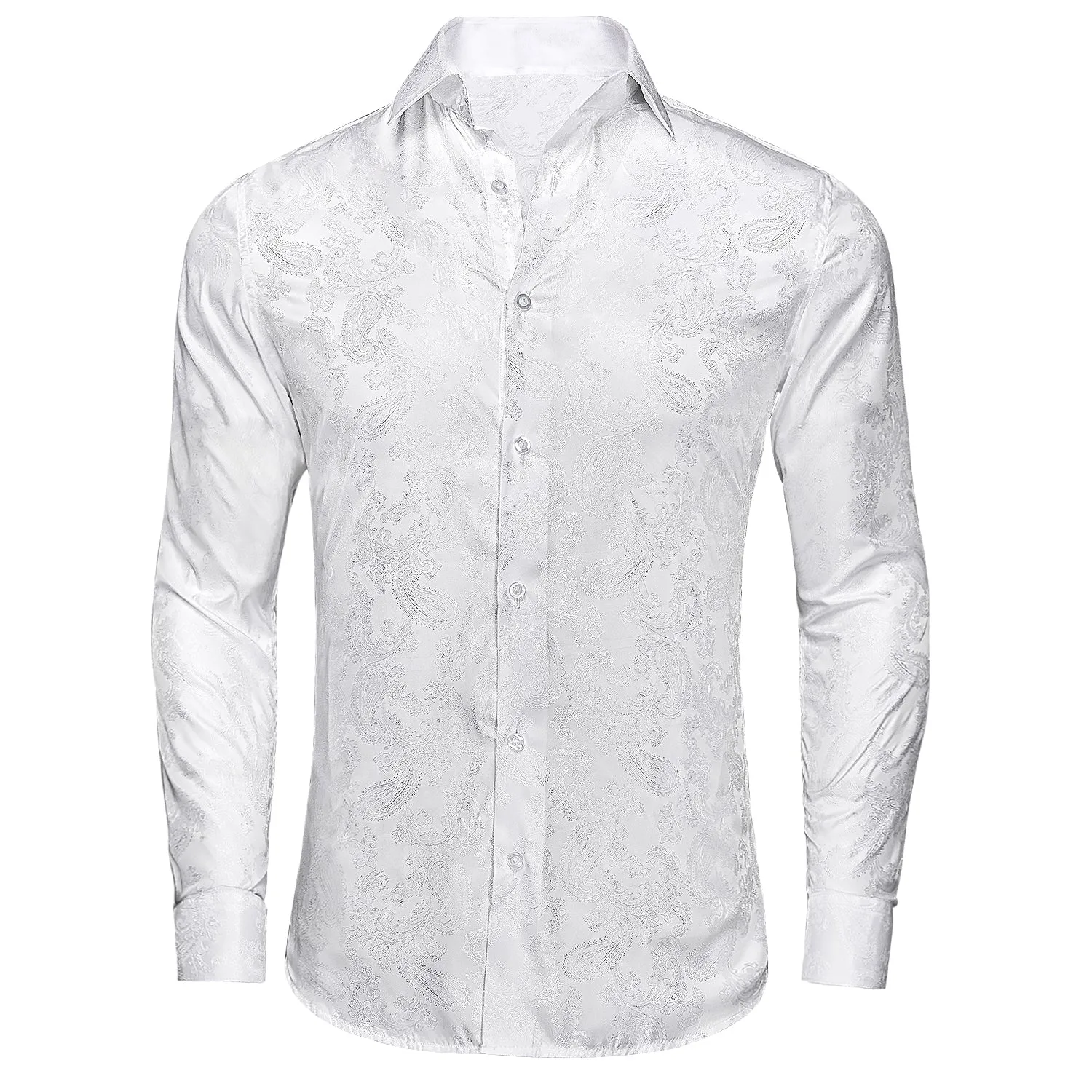Pure White Paisley Silk Men's Long Sleeve Shirt sold by Ties2You product image thumbnail 2