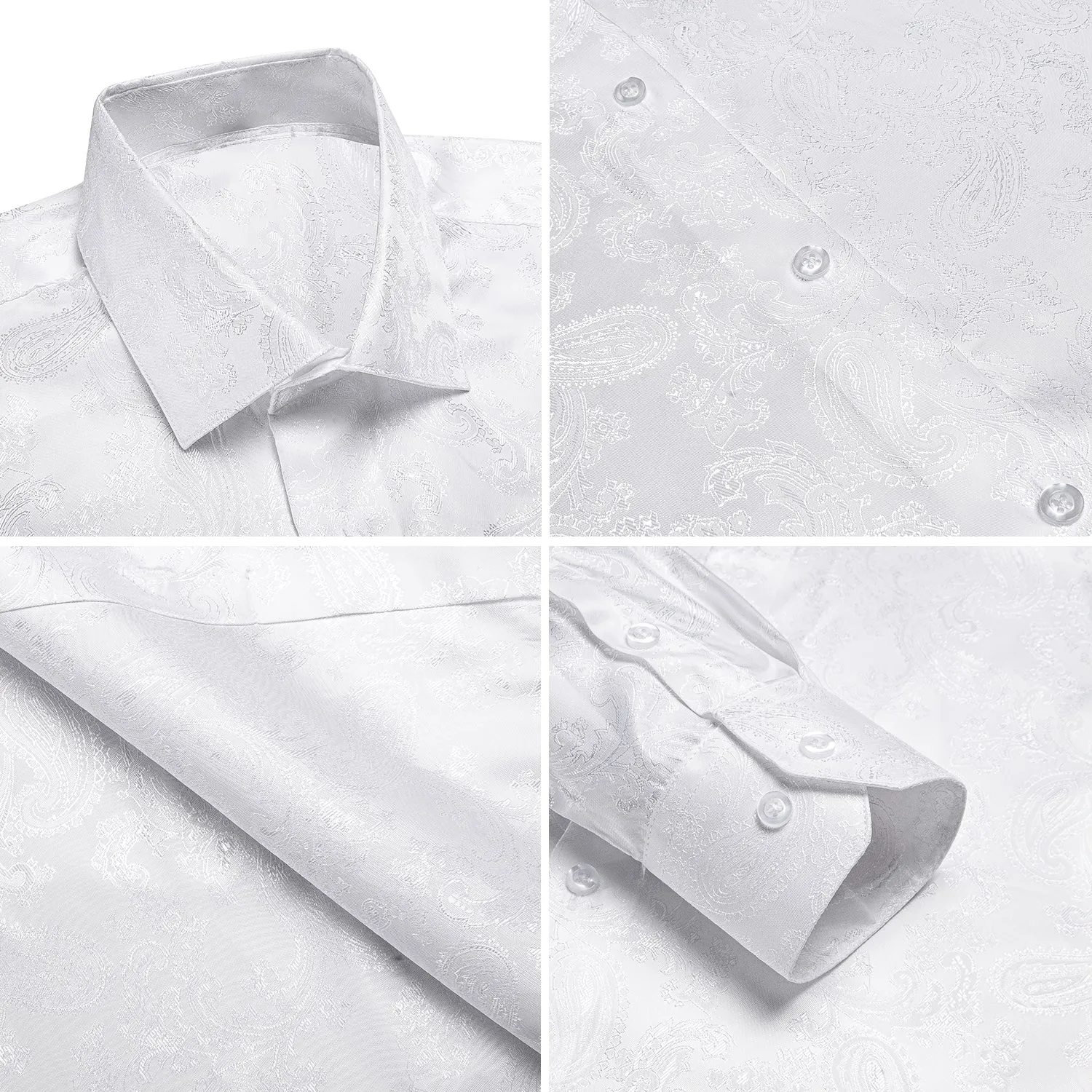 Pure White Paisley Silk Men's Long Sleeve Shirt sold by Ties2You product image thumbnail 4