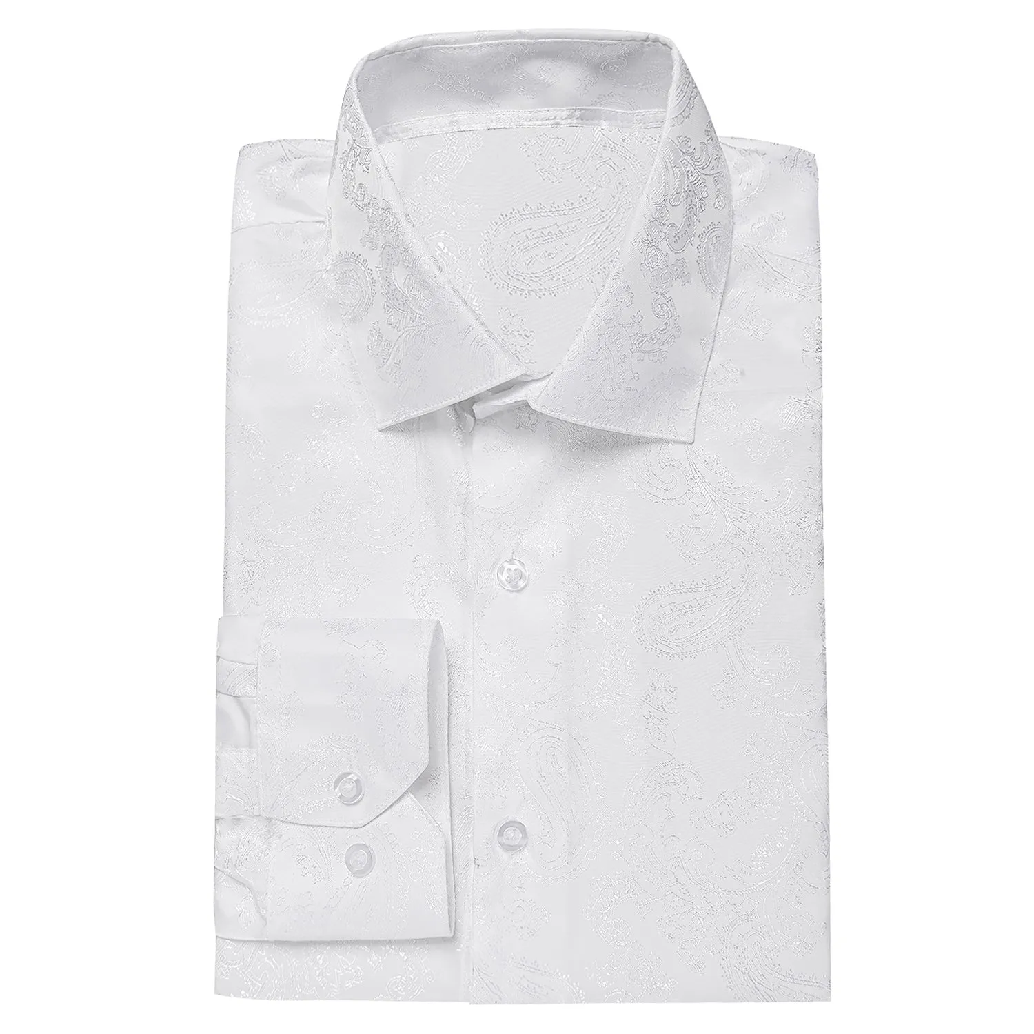 Pure White Paisley Silk Men's Long Sleeve Shirt sold by Ties2You