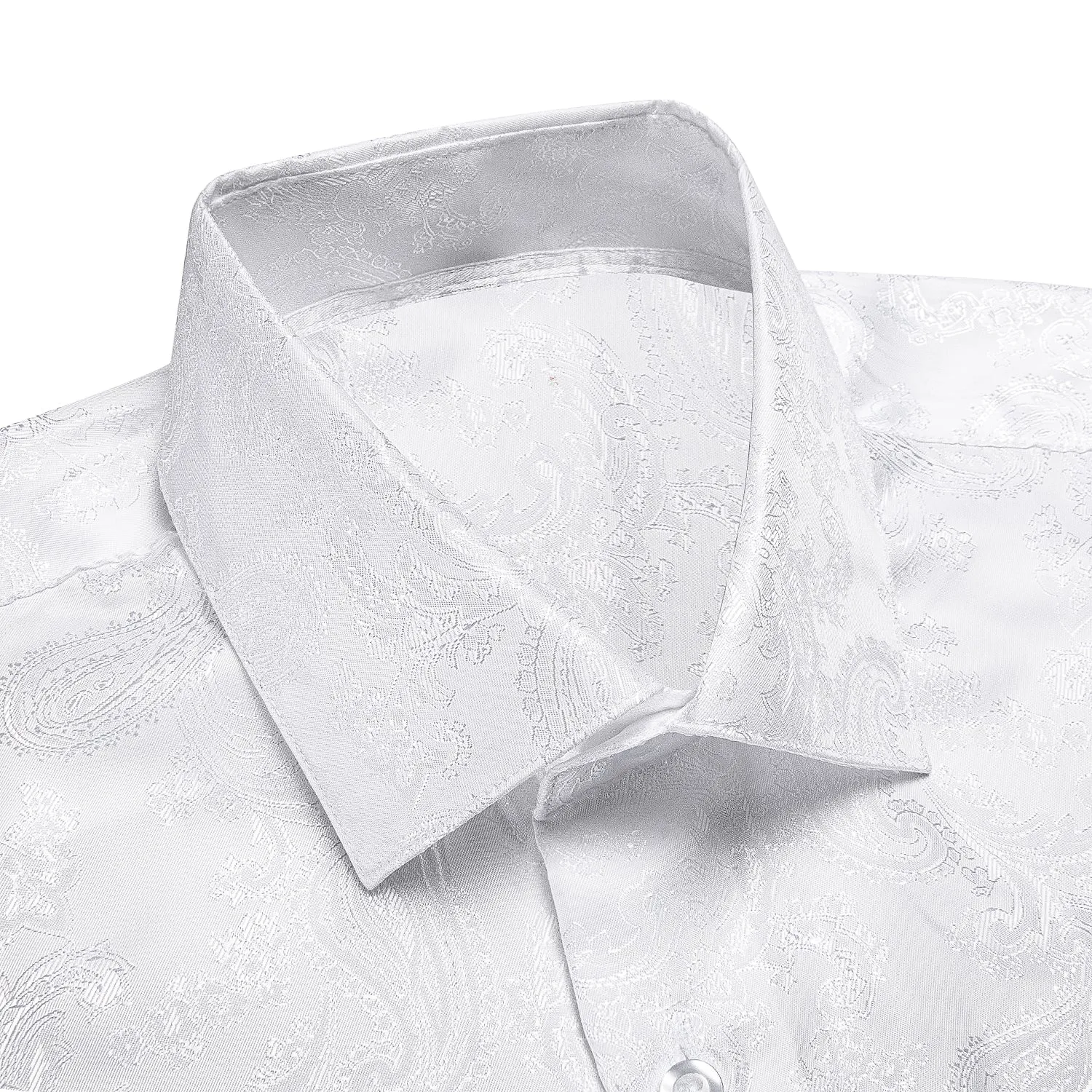 Pure White Paisley Silk Men's Long Sleeve Shirt sold by Ties2You product image thumbnail 3