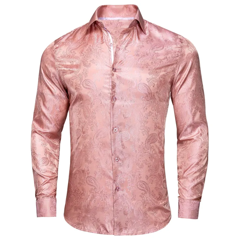 Ties2you Blush Pink 70s Disco Long Sleeve Button Down Shirt Mens Paisley Dress Shirt sold by Ties2You