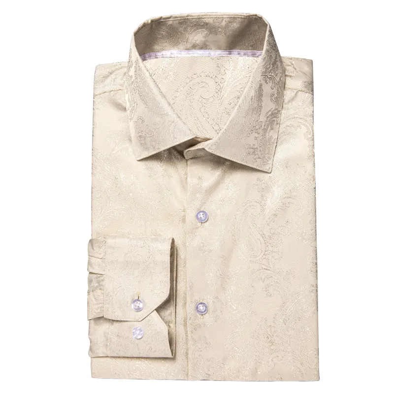 Ties2you Mens Cream Formal Shirt Floral Wrinkle Free Long Sleeve Button Down Shirt sold by Ties2You