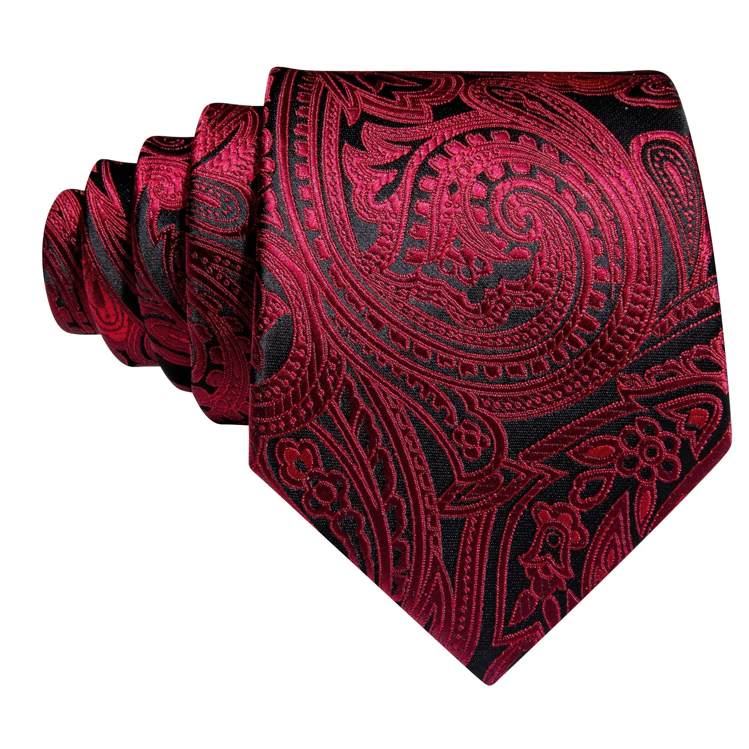 Shiny Black Red Paisley Silk Men's Necktie Pocket Square Cufflinks Set sold by Ties2You product image thumbnail 4