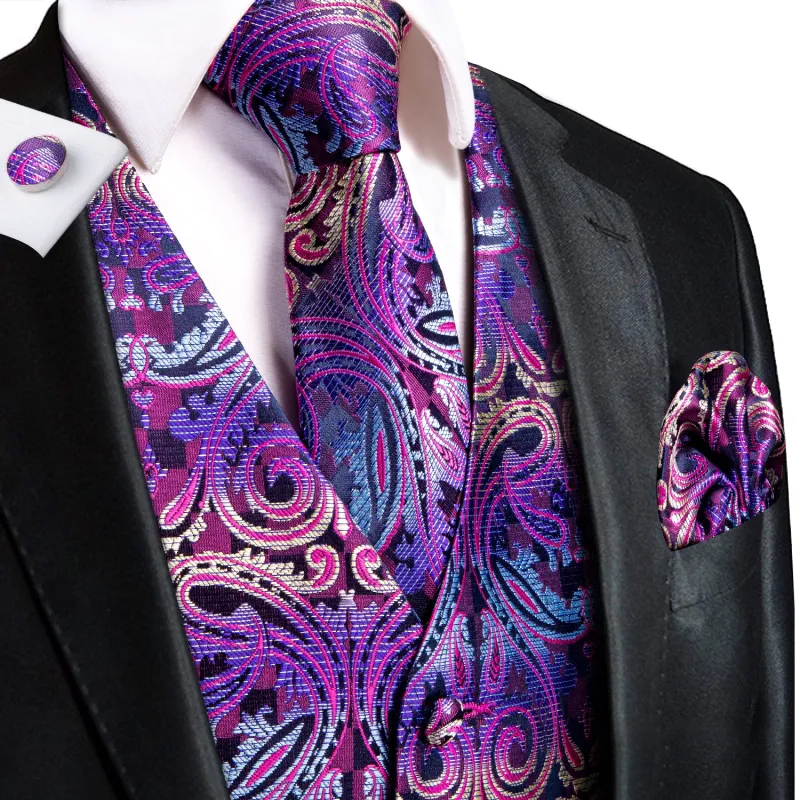 Ties2you Mens Prom Suit Vest Purple Paisley 4PCS Dress Waistcoat Tie Hanky Cufflinks Set sold by Ties2You