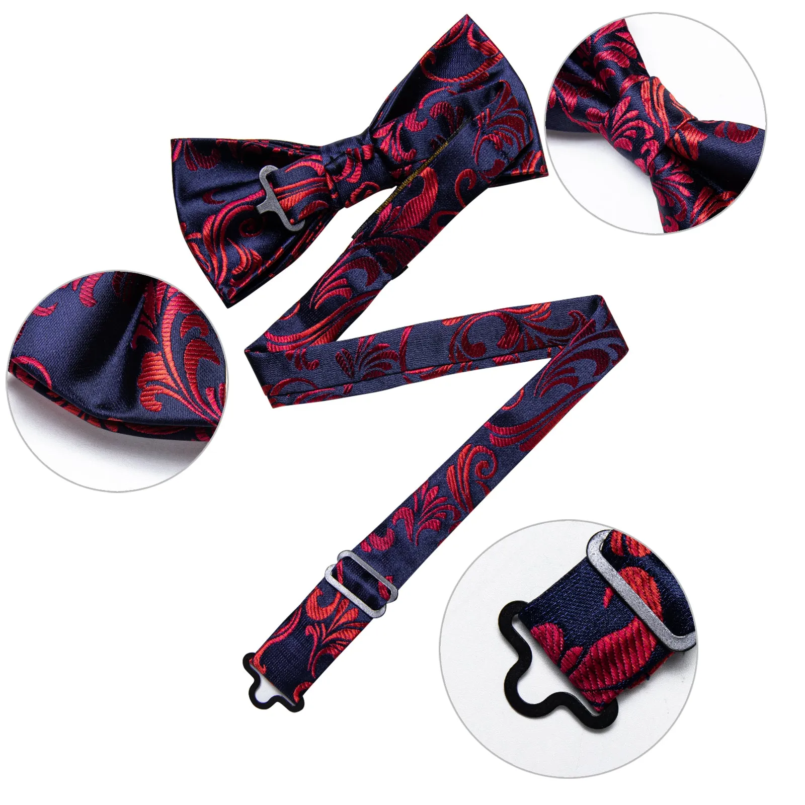 Deep Blue Red Floral Men's Pre-tied Bowtie Pocket Square Cufflinks Set sold by Ties 2 You product image thumbnail 5