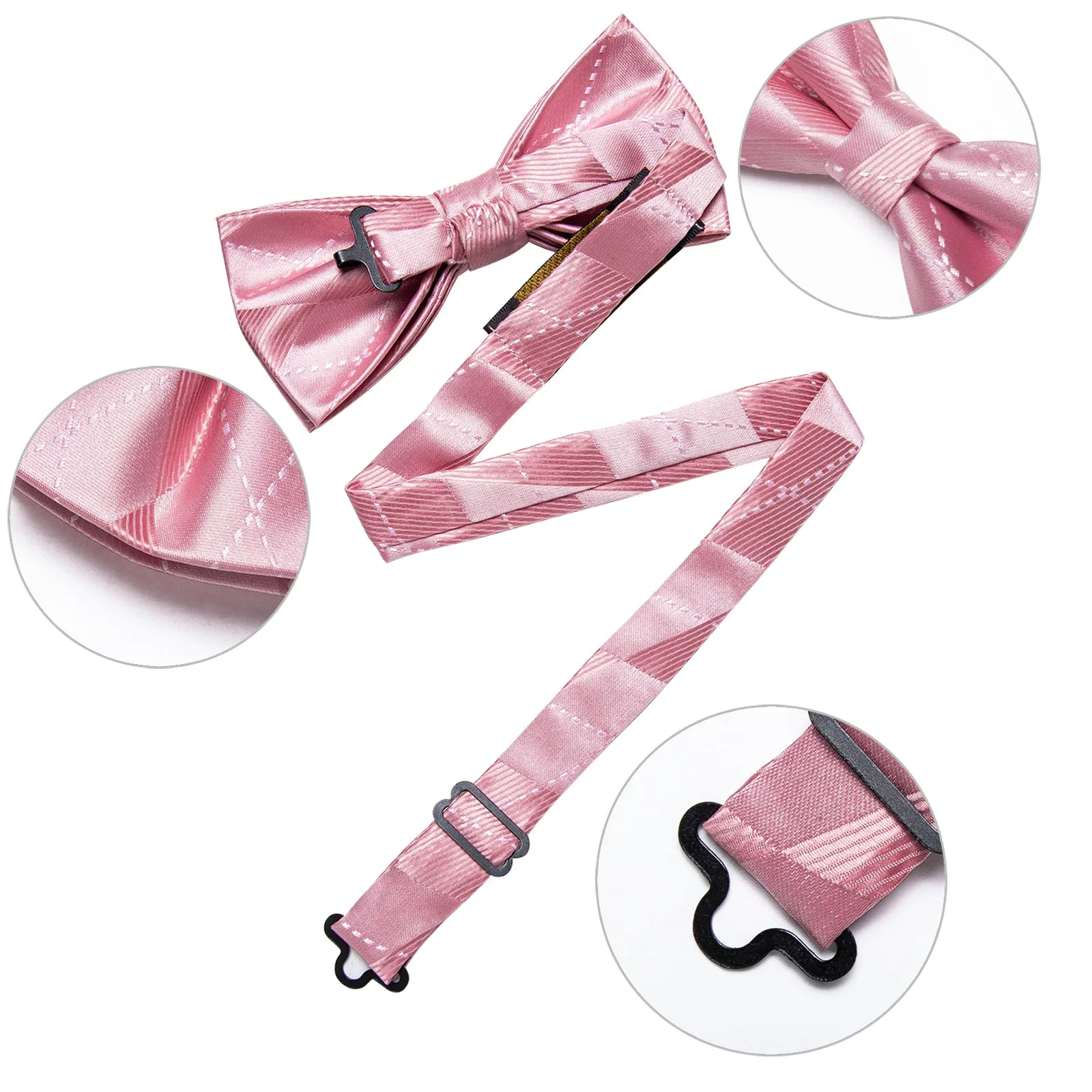 Shiny Pink Plaid Men's Pre-tied Bowtie Pocket Square Cufflinks Set sold by Ties2You product image thumbnail 5