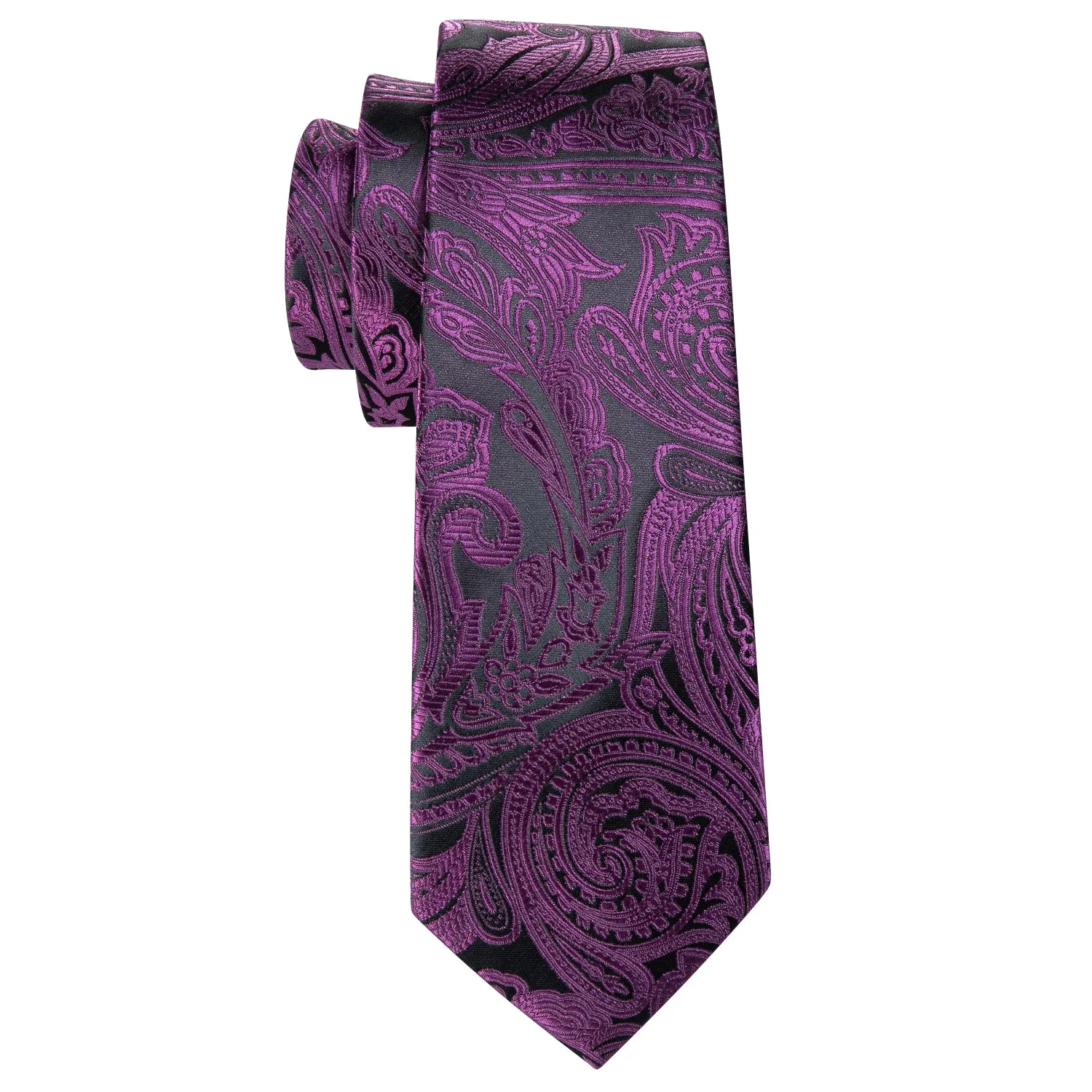 Fashion Black Purple Paisley Silk Men's Necktie Pocket Square Cufflinks Set sold by Ties2You product image thumbnail 4