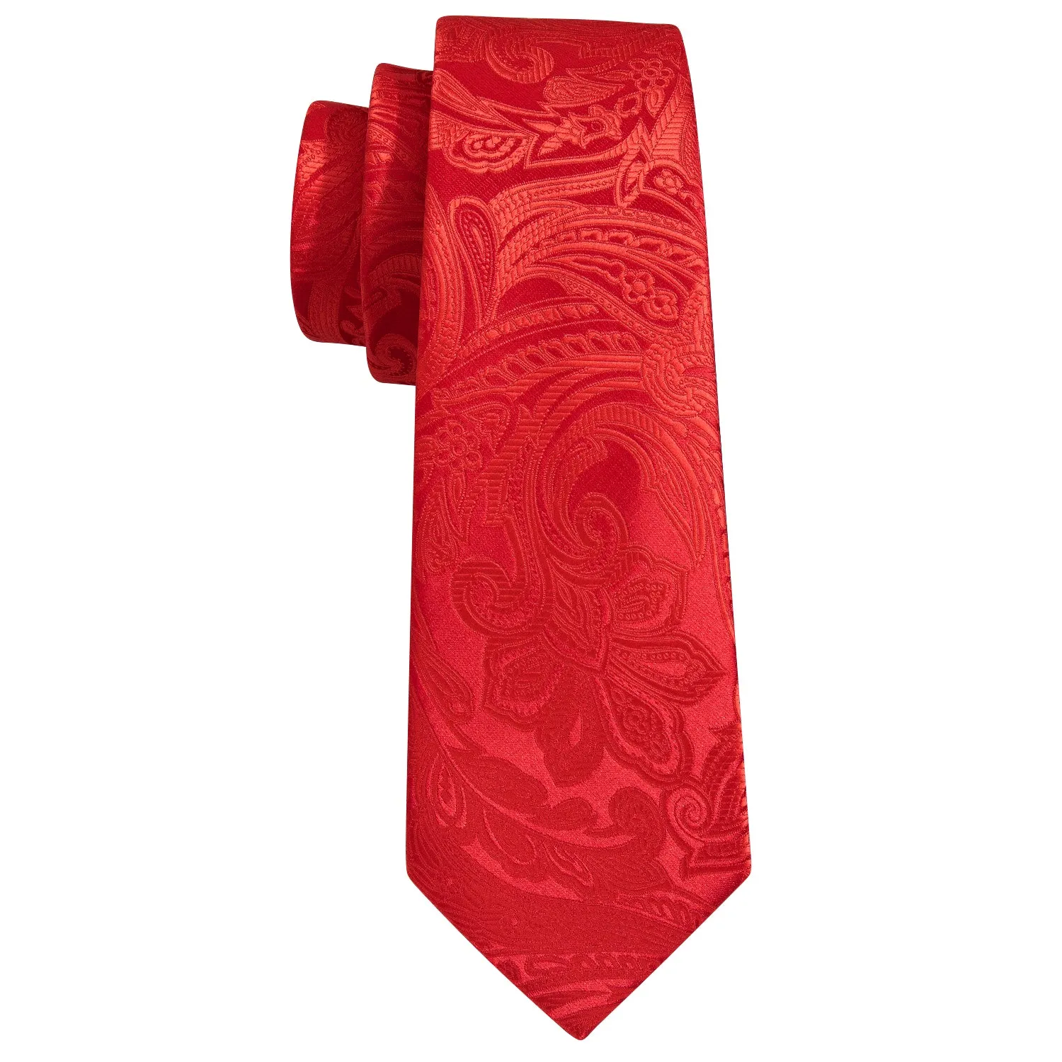 Fashion Red Paisley Silk Men's Necktie Pocket Square Cufflinks Set sold by Ties2You product image thumbnail 5