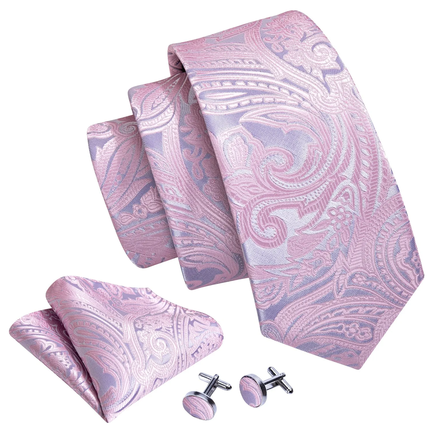 Shining Pink Paisley Silk Men's Necktie Pocket Square Cufflinks Set sold by Ties2You product image thumbnail 5