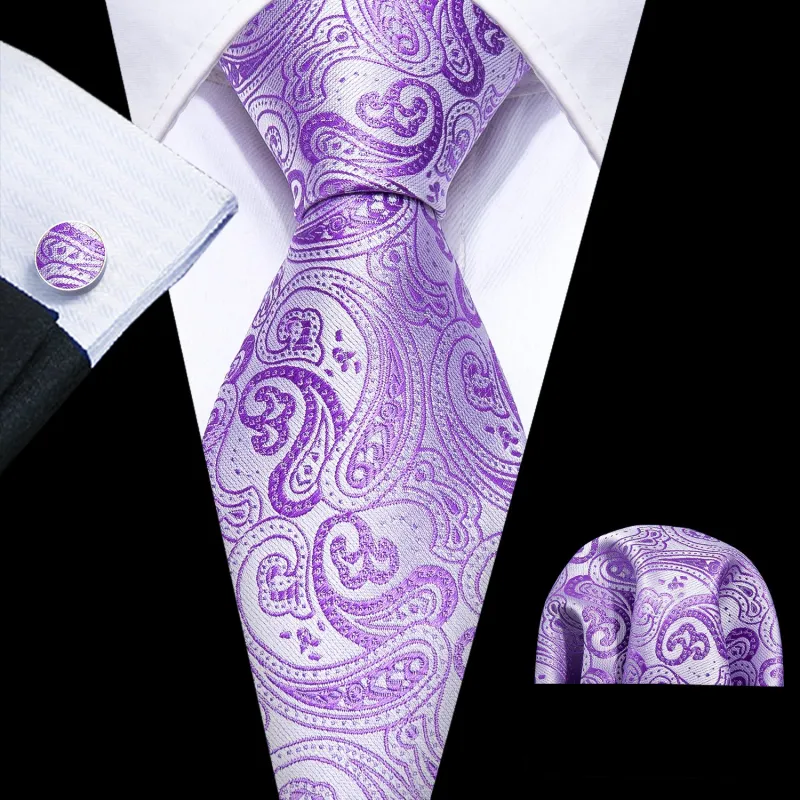 Purple Paisley Mens Tie Pocket Square Cufflinks Set sold by Ties2You