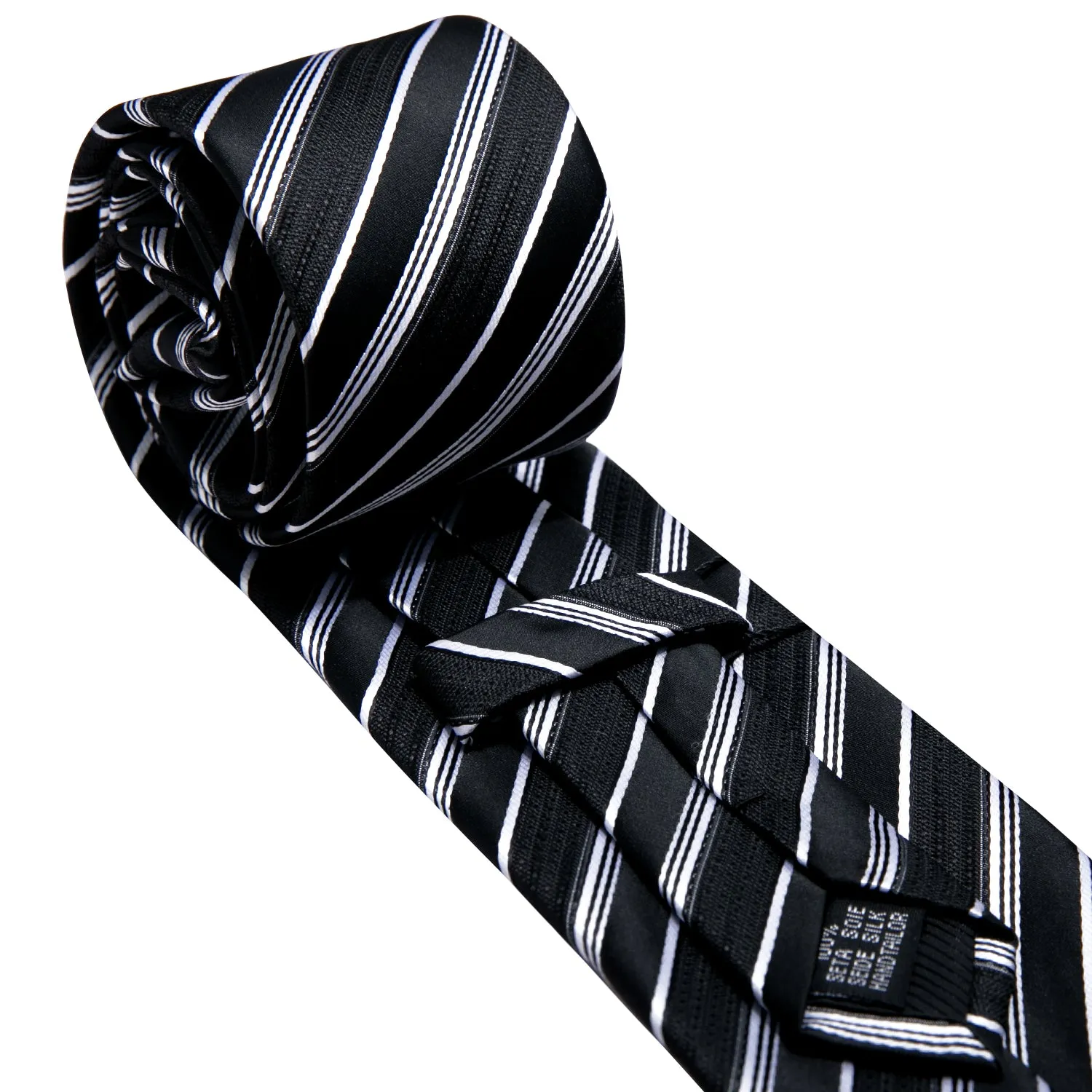 Black White Striped Mens Tie Pocket Square Cufflinks Set sold by Ties2You product image thumbnail 4