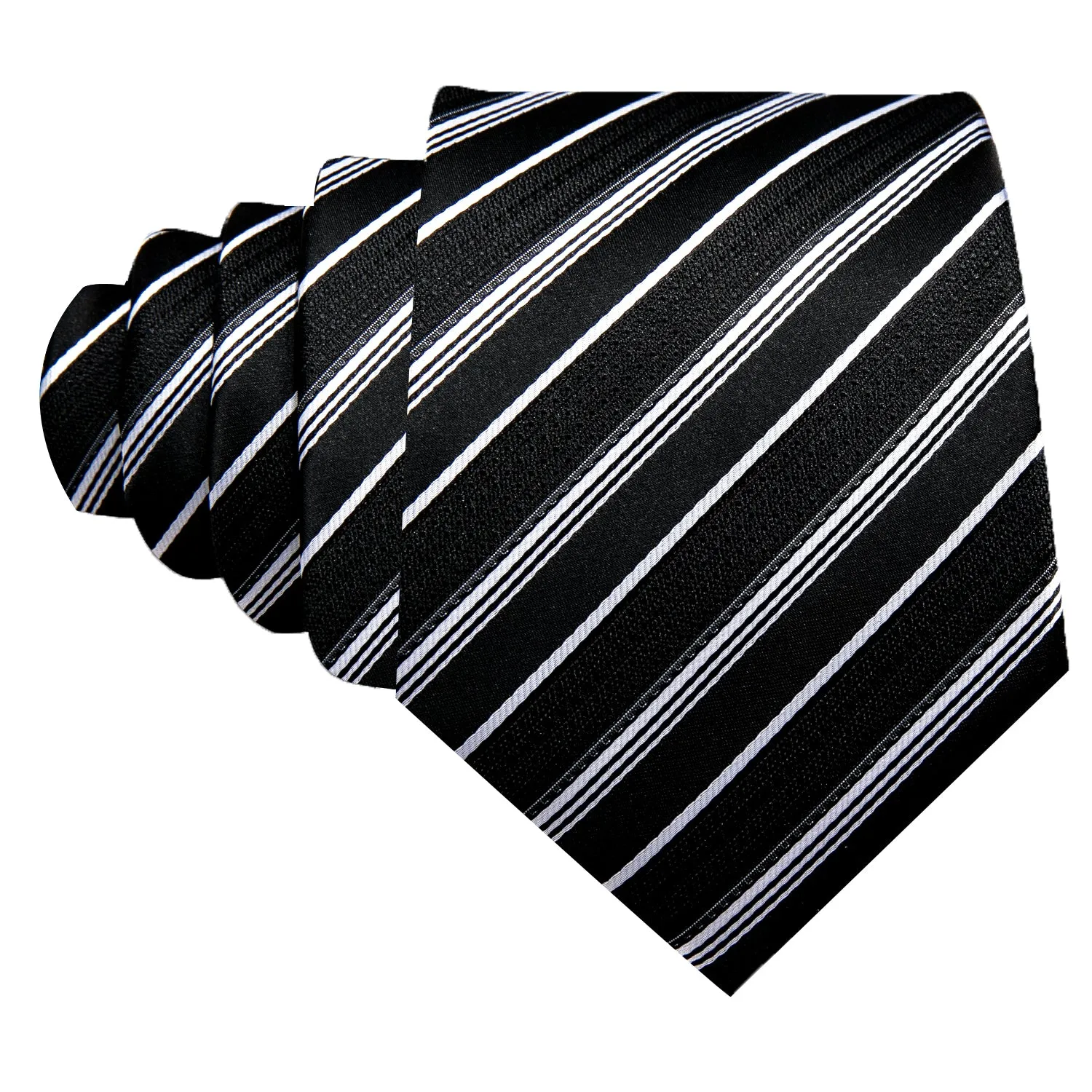 Black White Striped Mens Tie Pocket Square Cufflinks Set sold by Ties2You product image thumbnail 5