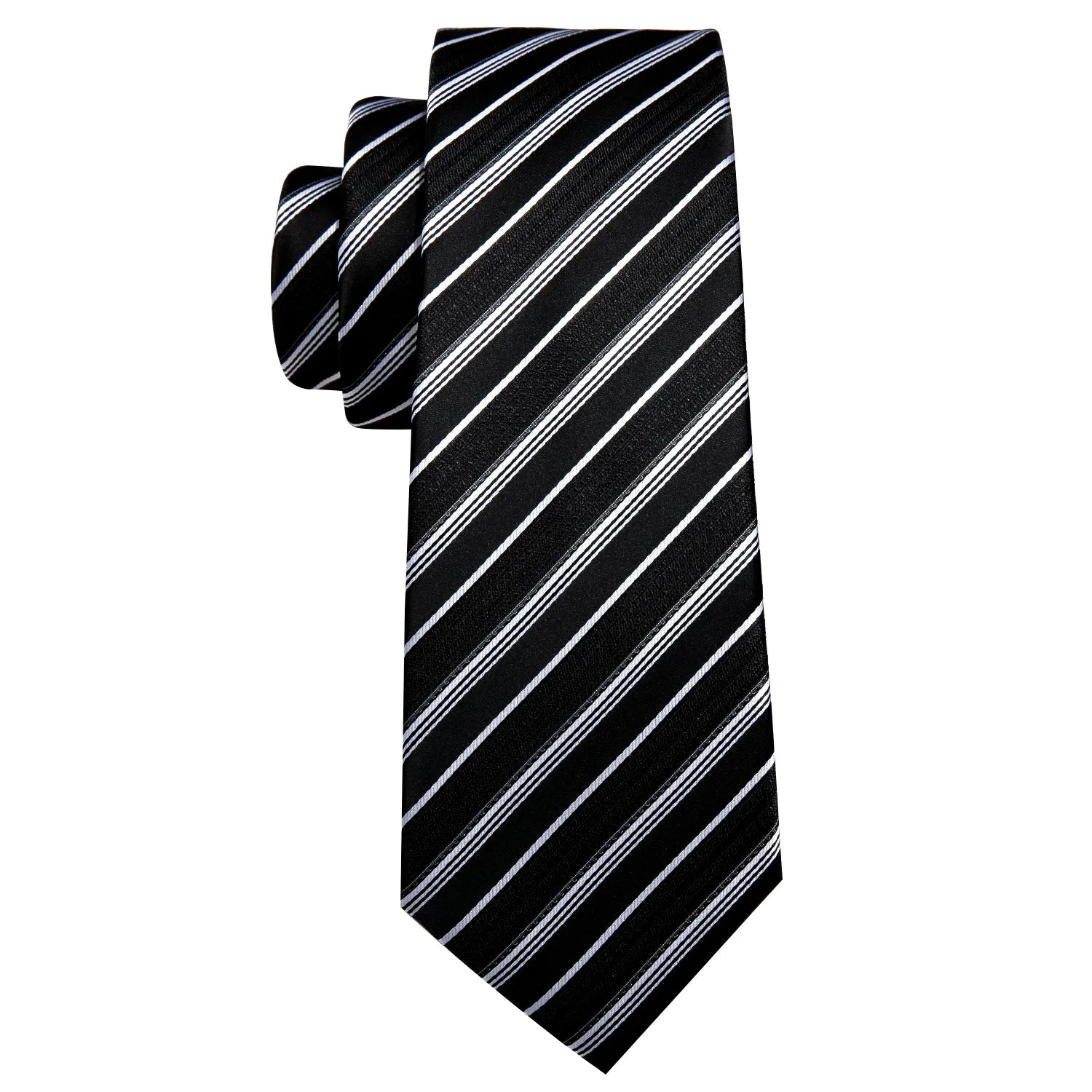 Black White Striped Mens Tie Pocket Square Cufflinks Set sold by Ties2You product image thumbnail 3