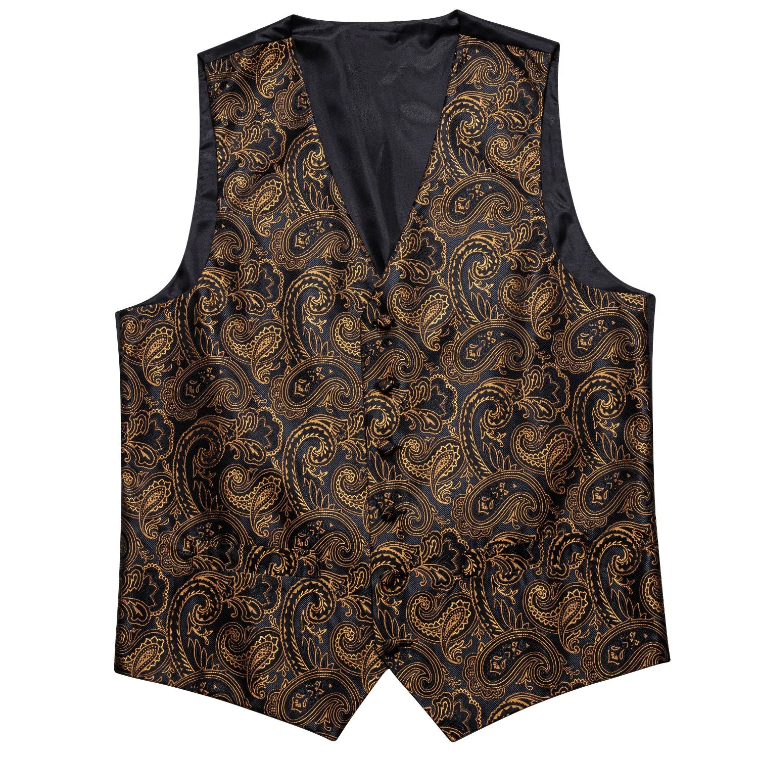 Black Golden Paisley Silk Men's Vest Tie Hanky Cufflinks Set Waistcoat Suit Set sold by Ties2You product image thumbnail 5