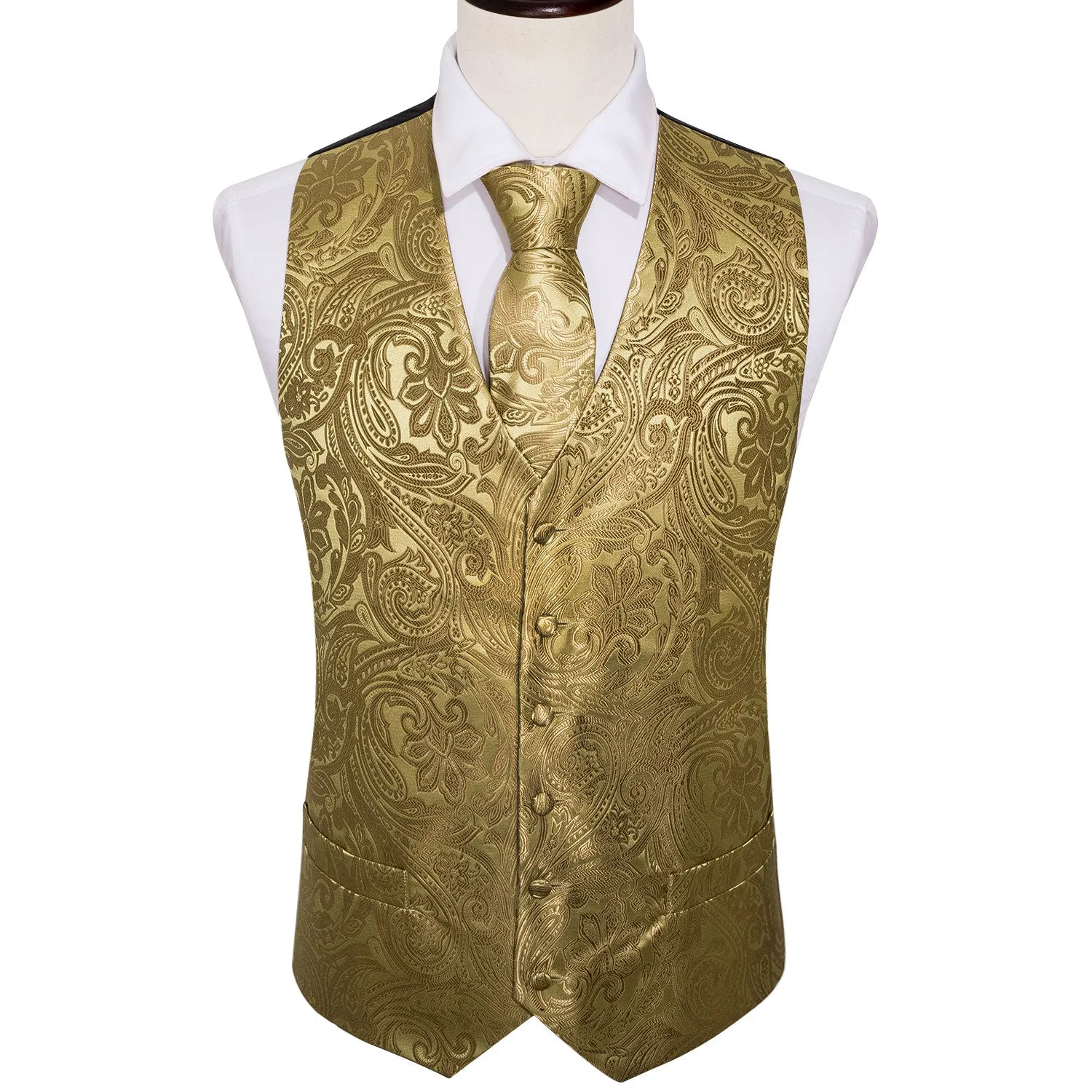 Ties2you Mens Gold Suit Waistcoat Paisley Dress Vest Necktie Hanky Cufflinks Set sold by Ties2You product image thumbnail 4
