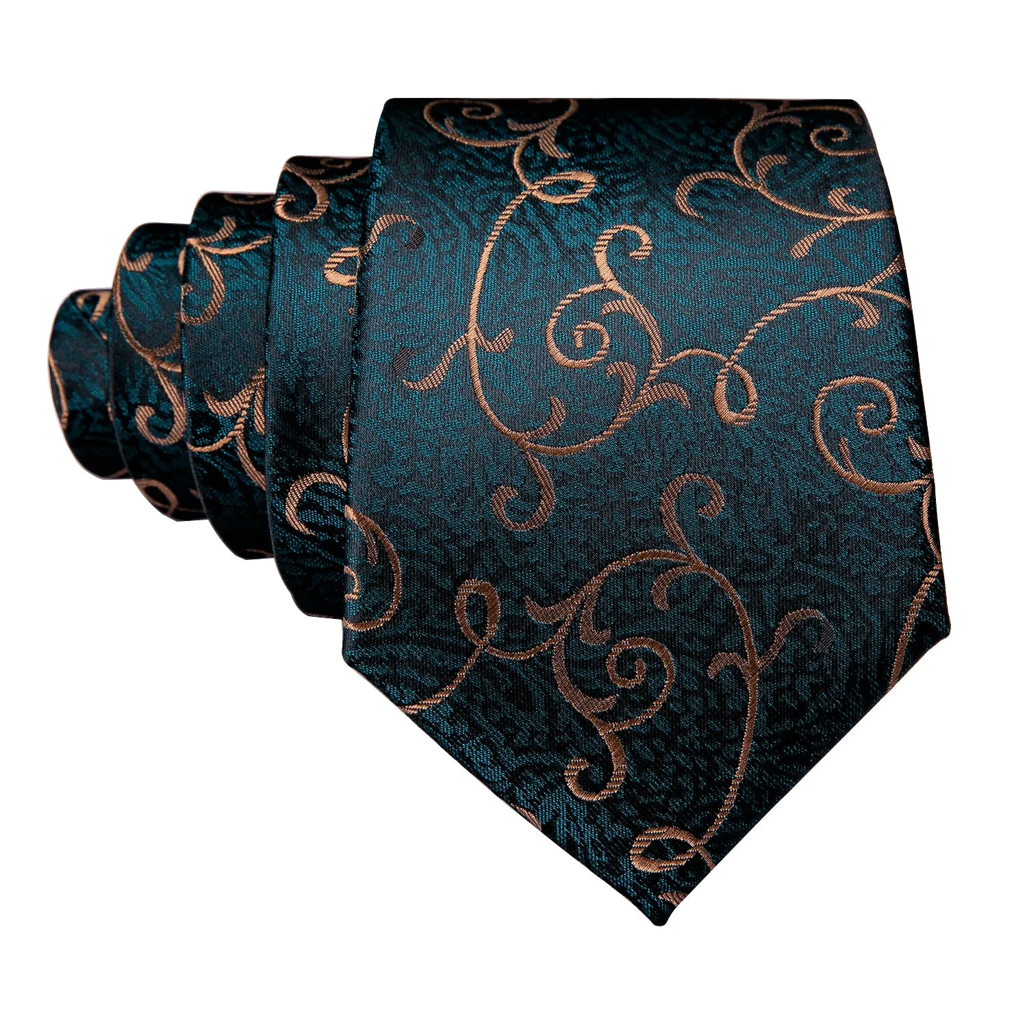 Dark Green Brown Floral Necktie Pocket Square Cufflinks Set sold by Ties2You product image thumbnail 3