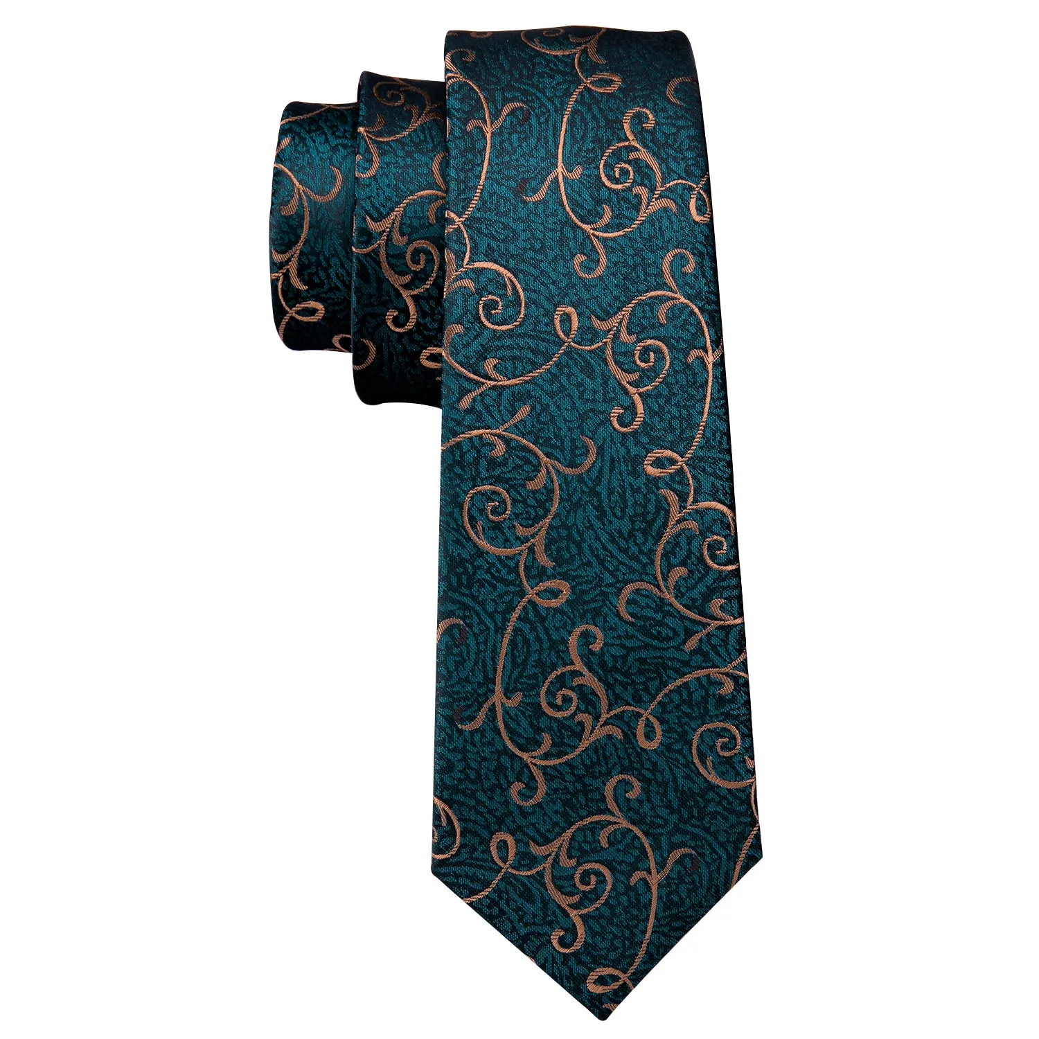 Dark Green Brown Floral Necktie Pocket Square Cufflinks Set sold by Ties2You product image thumbnail 4