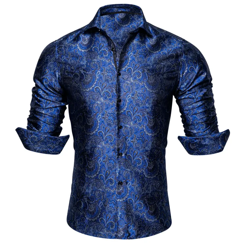 Ties2you Mens Paisley Dress Shirt Navy Blue 70s Disco Long Sleeve Button Down Shirt sold by Ties2You