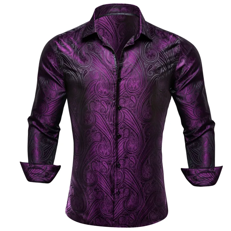Purple Paisley Silk Men's Long Sleeve Shirt sold by Ties2You