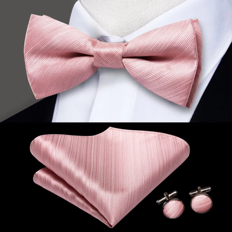 Pink Solid Men's Pre-tied Bowtie Pocket Square Cufflinks Set sold by Ties2You