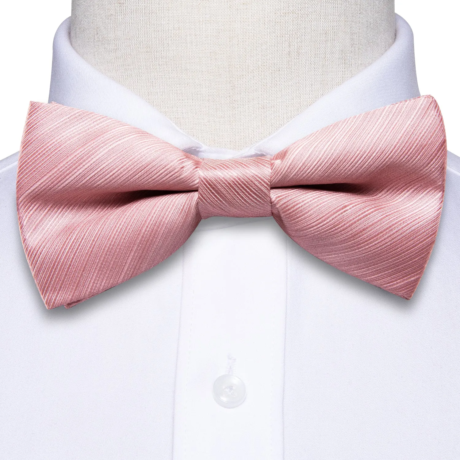 Pink Solid Men's Pre-tied Bowtie Pocket Square Cufflinks Set sold by Ties2You product image thumbnail 3