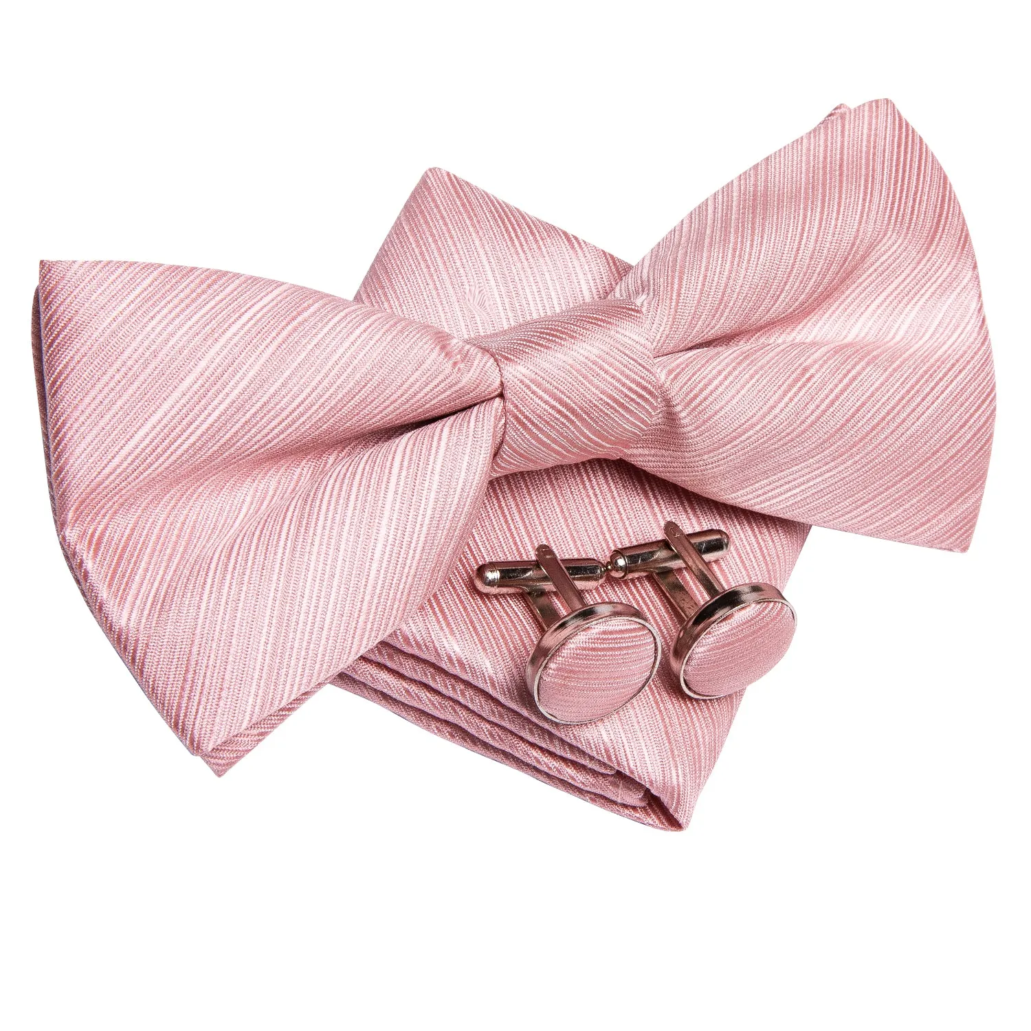 Pink Solid Men's Pre-tied Bowtie Pocket Square Cufflinks Set sold by Ties2You product image thumbnail 2