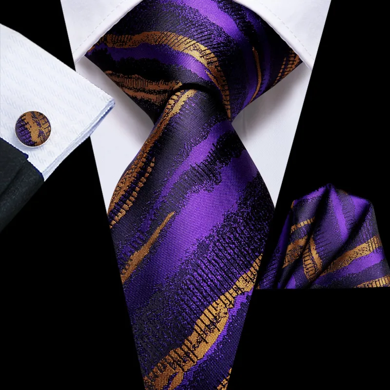 Ties2you Mens Purple Necktie Mens Striped Suit Tie Handkerchief Cufflinks Set sold by Ties2You