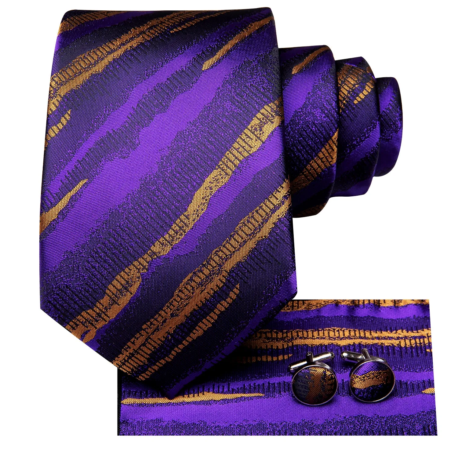 Ties2you Mens Purple Necktie Mens Striped Suit Tie Handkerchief Cufflinks Set sold by Ties2You product image thumbnail 3